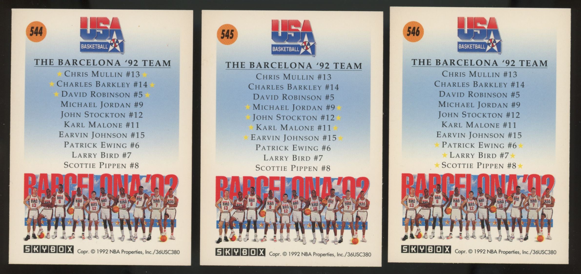 1992 Skybox USA Barcelona Dream Team #544 #545 #546 "B"