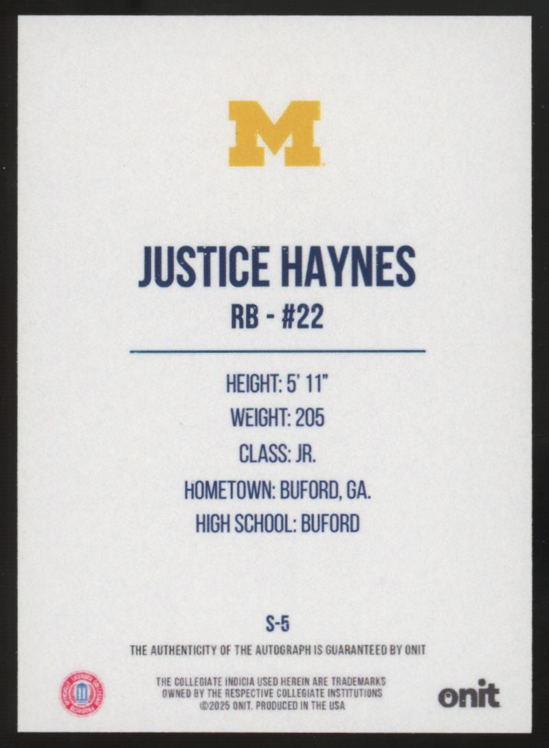 2025 Onit U Of M Justice Haynes Gold Auto /25 #S-5