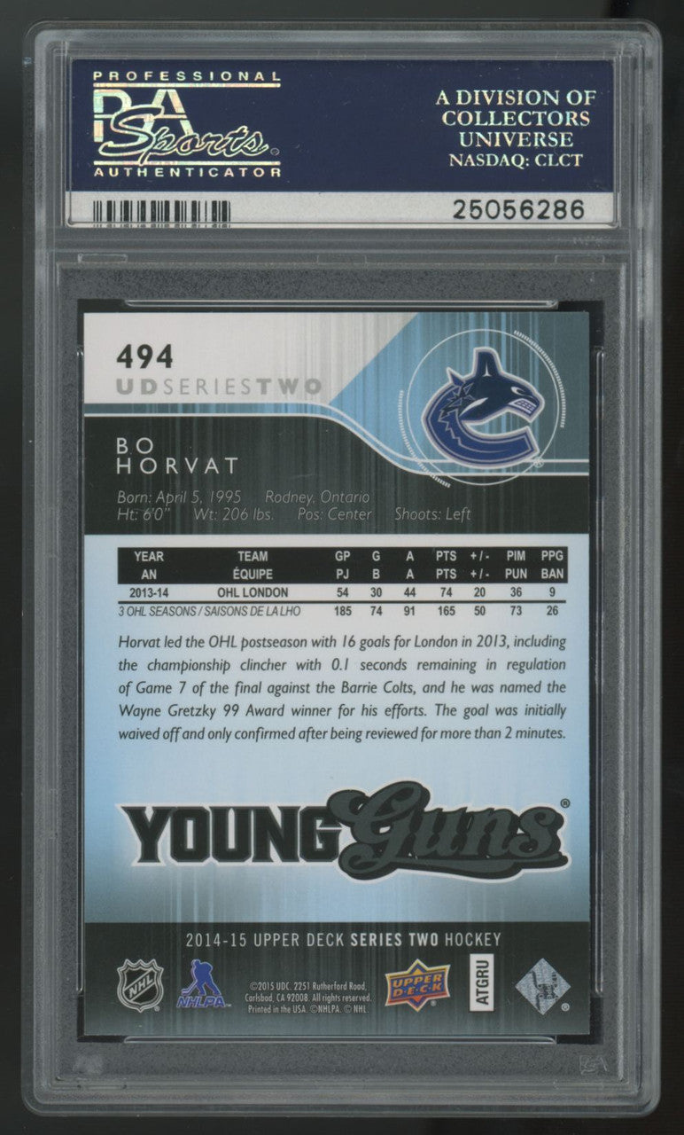 2014-15 Upper Deck Series Two Bo Horvat RC Young Guns #494 PSA 10