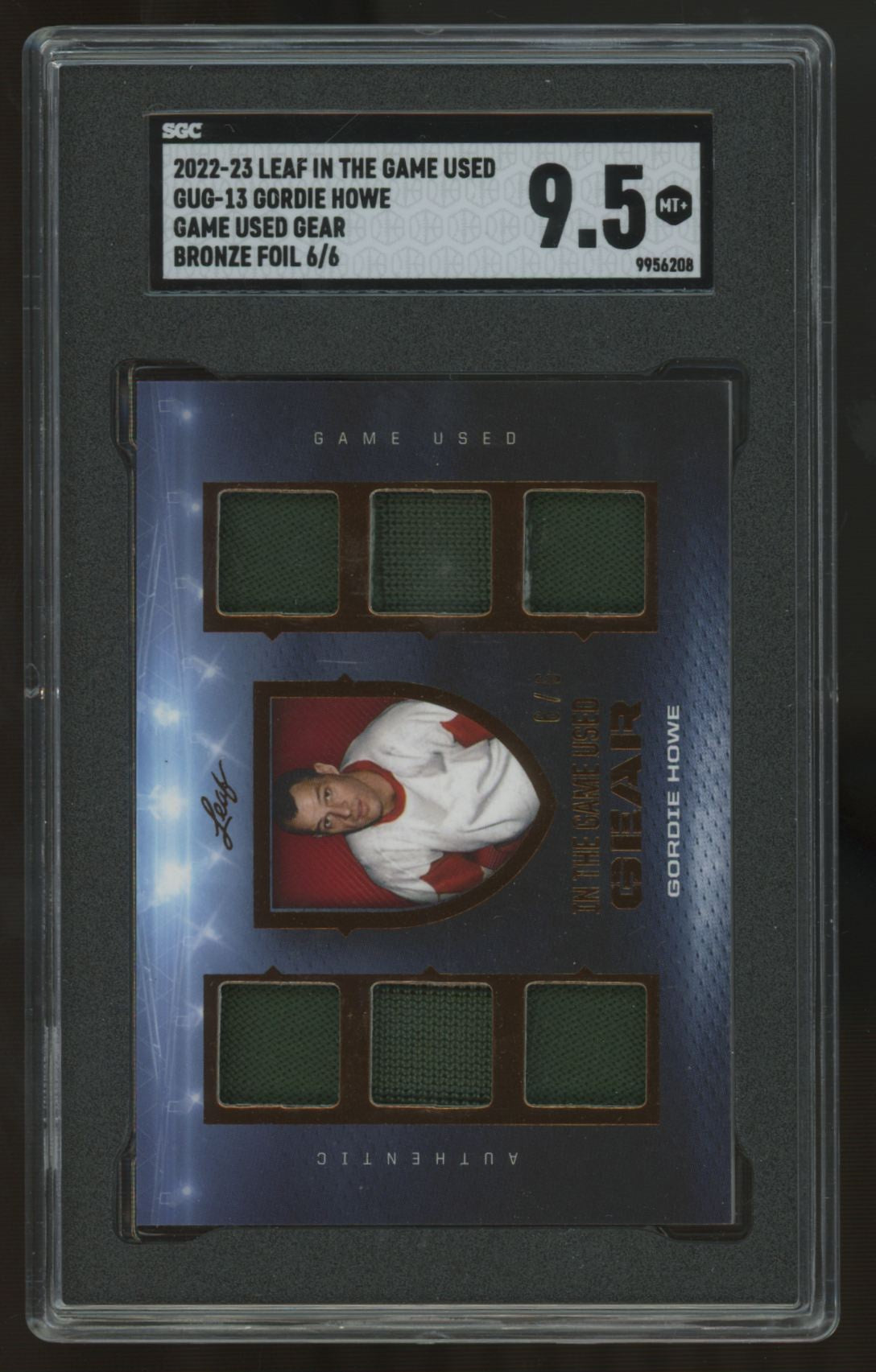 2022-23 Leaf Gordie Howe In The Game Used Gear Sextet Patch Bronze /6 SGC 9.5
