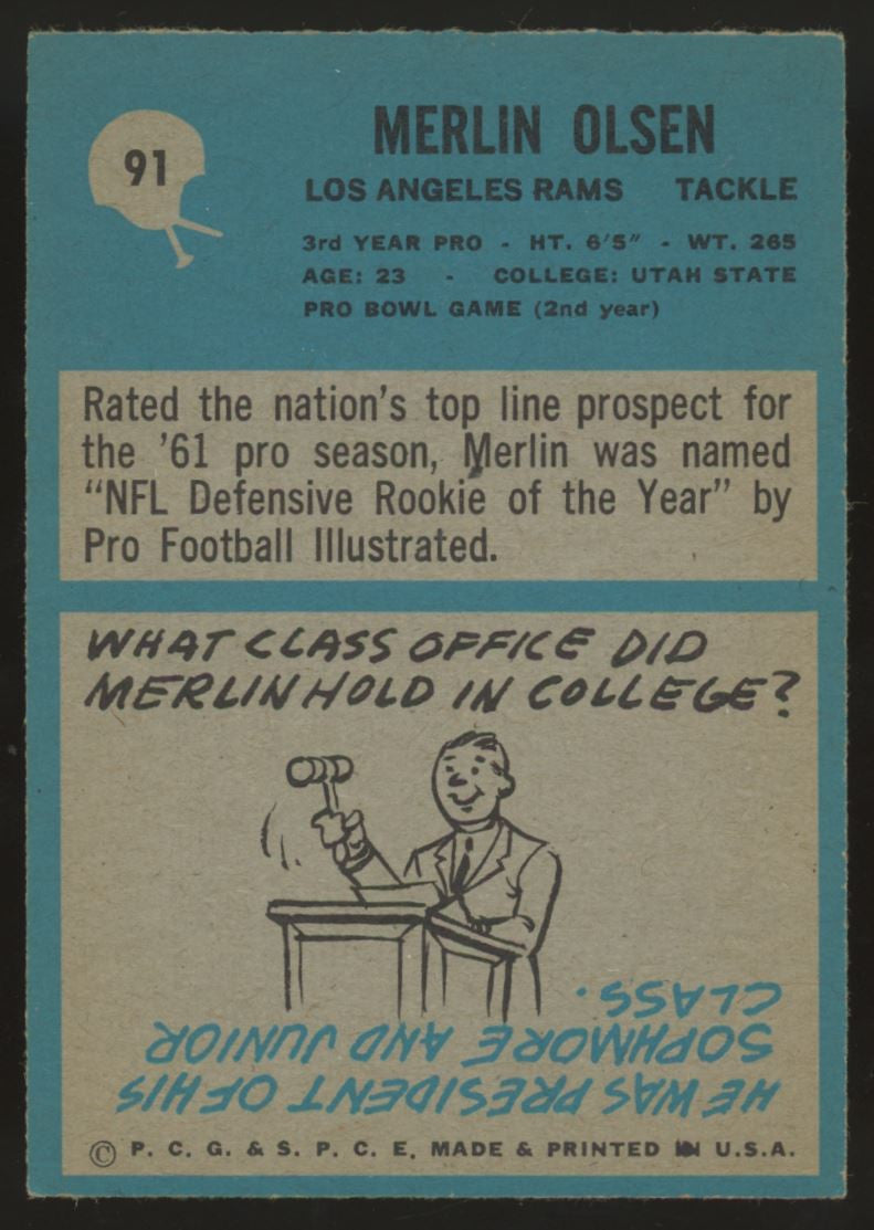 1964 Philadelphia Merlin Olsen RC #91 EX+