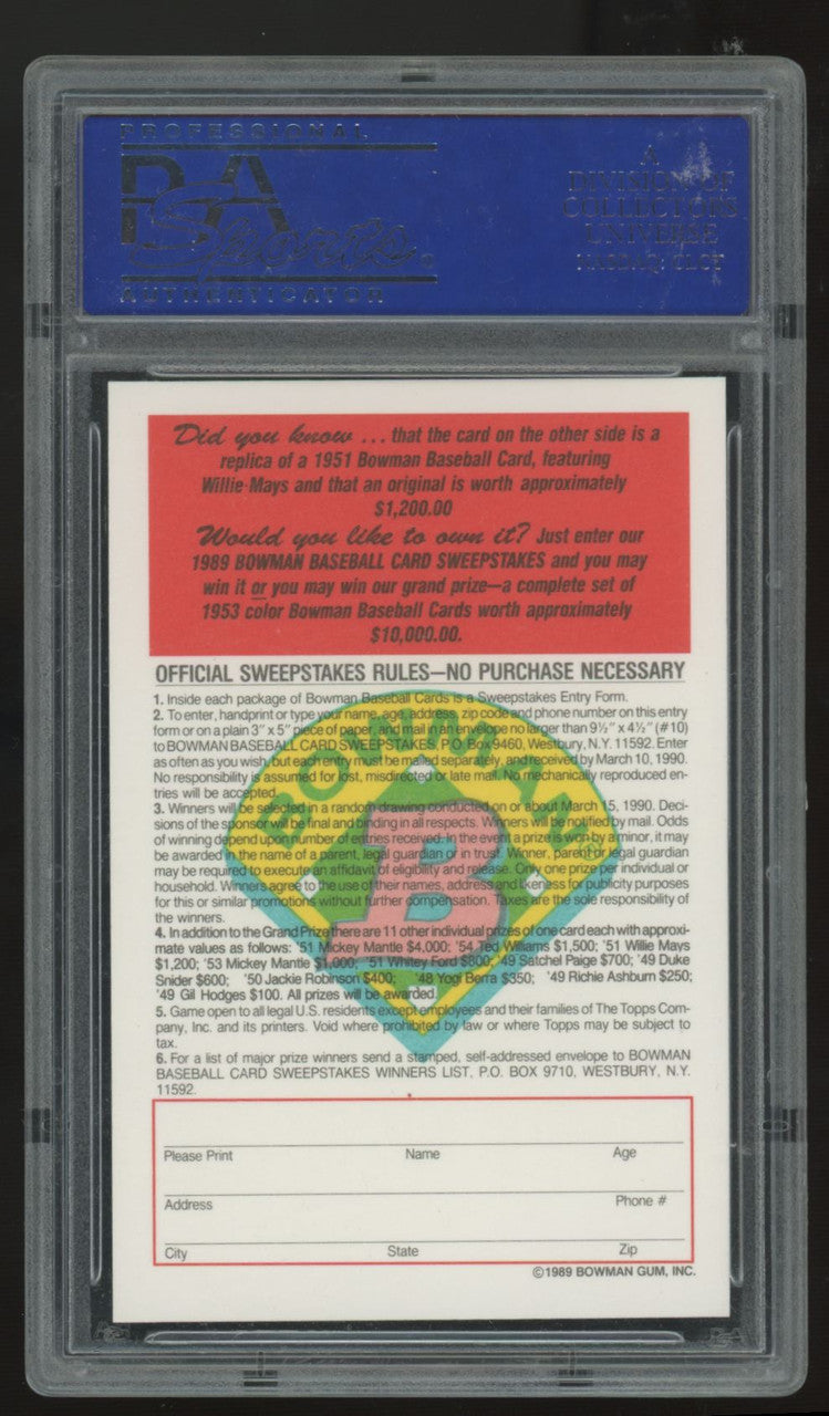 1989 Bowman Tiffany Inserts Willie Mays 1951 Reprint PSA 9