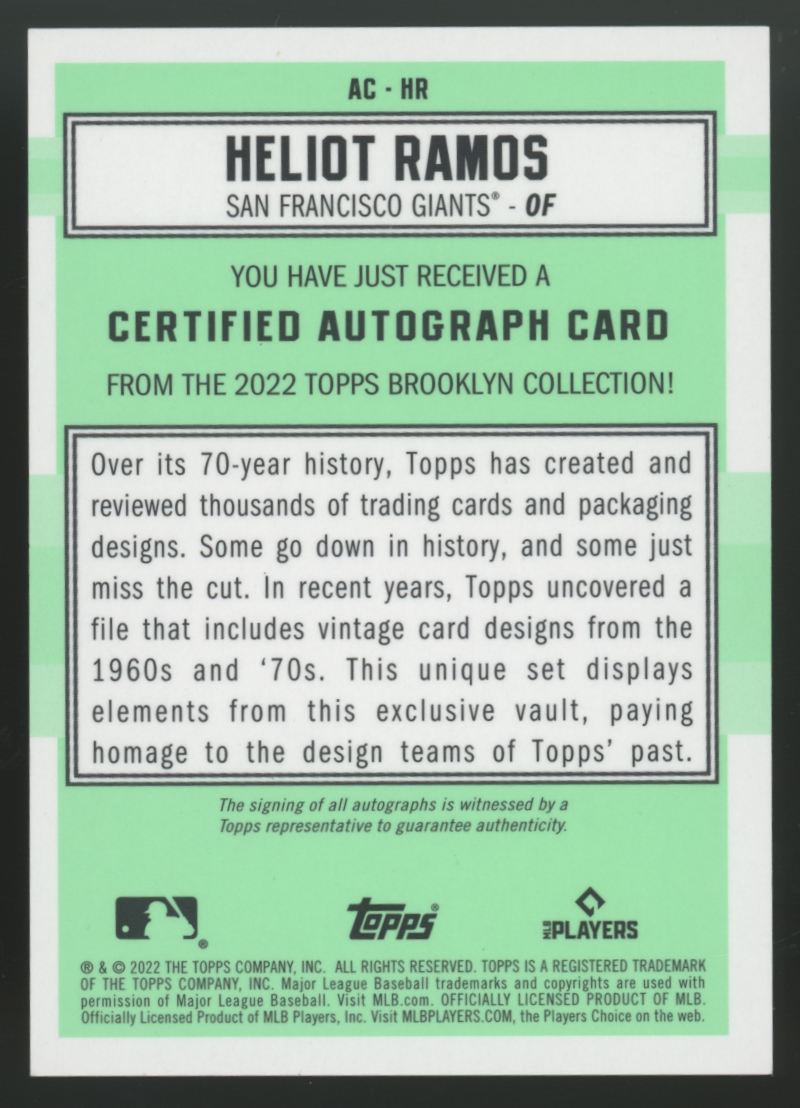 2022 Topps Brooklyn Collection Heliot Ramos Blue Auto /30 #AC-HR