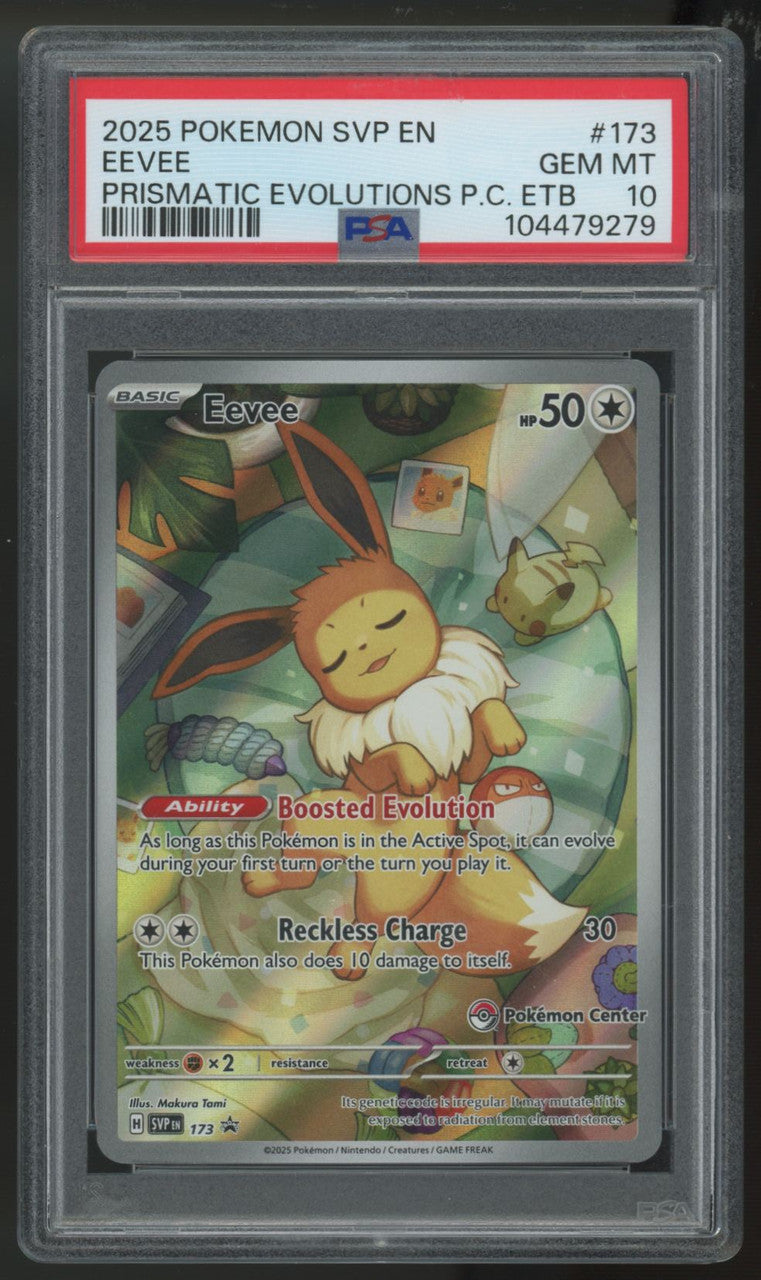 2025 Pokemon Eevee Prismatic Evolutions ETB Pokemon Center Promo #173 PSA 10