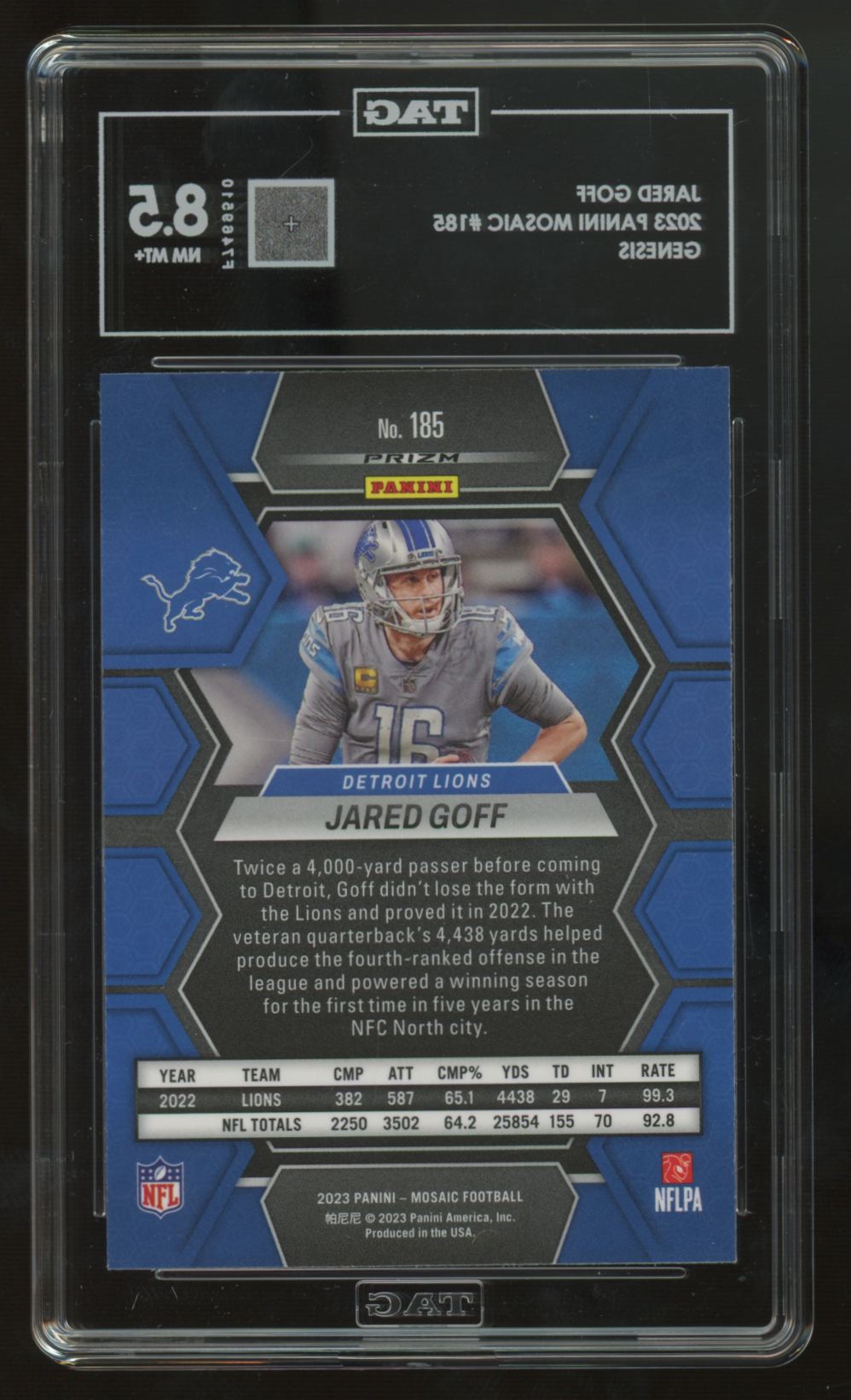 2023 Panini Mosaic Jared Goff Genesis SSP #185 TAG 8.5