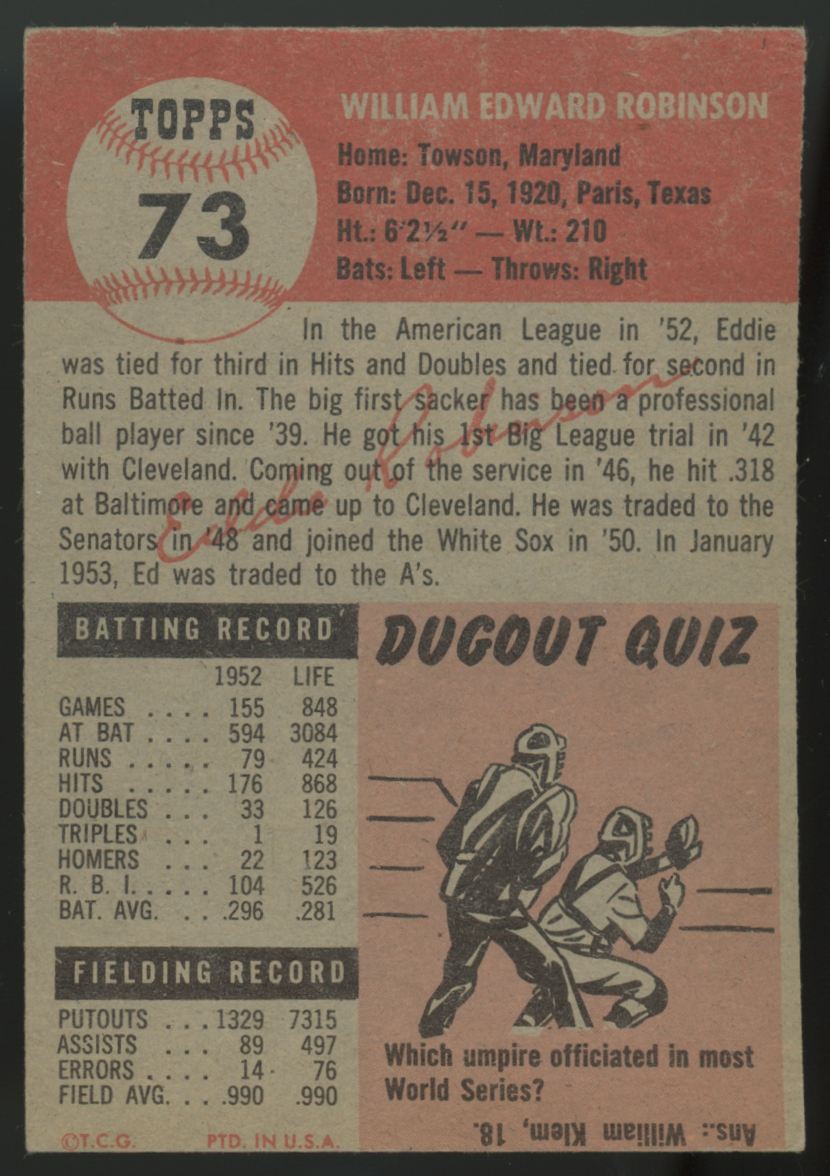 1953 Topps Eddie Robinson #73 VG