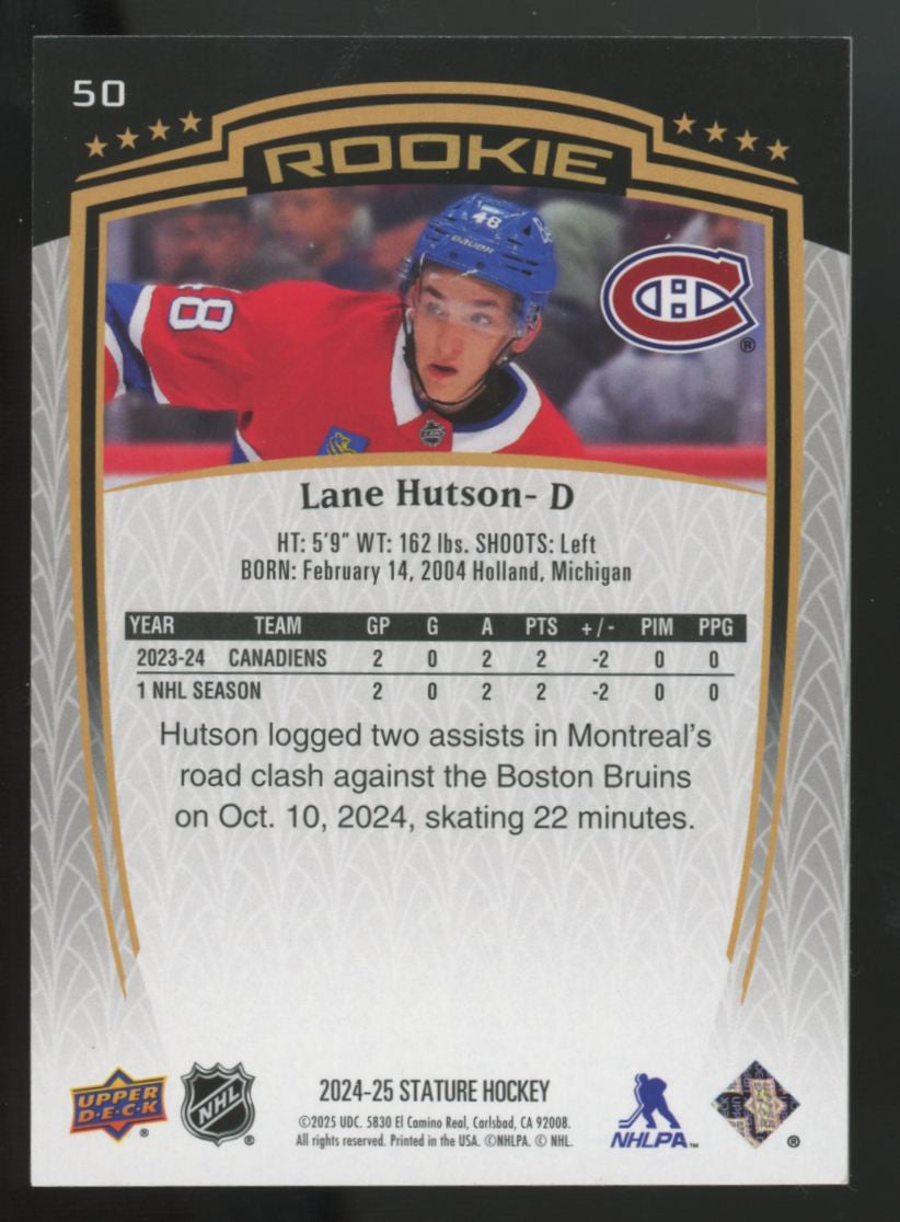 2024-25 Upper Deck Stature Lane Hutson RC /999 #50