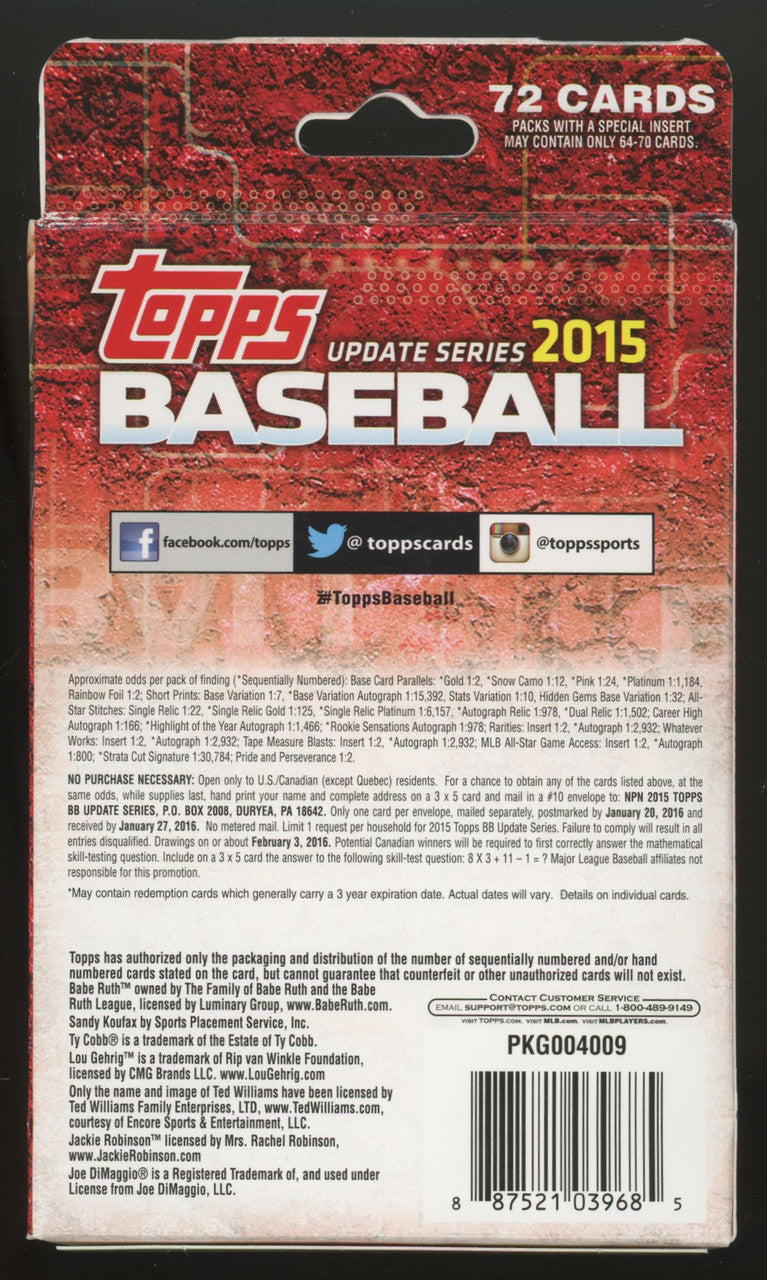 2015 Topps Baseball Update Series Hanger Box Factory Sealed