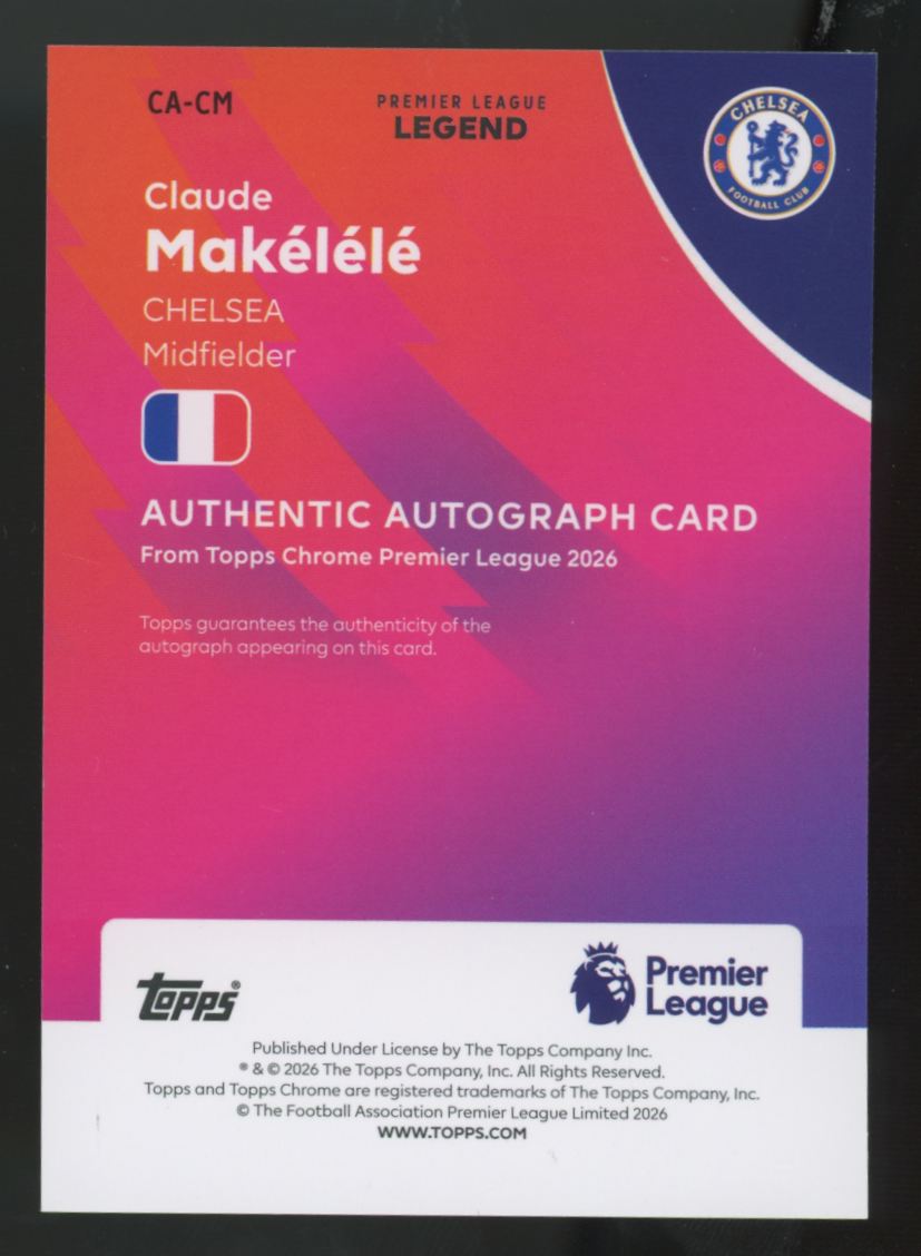 2026 Topps Chrome Premier League Claude Makelele Purple Wave Auto /75 #CA-CM