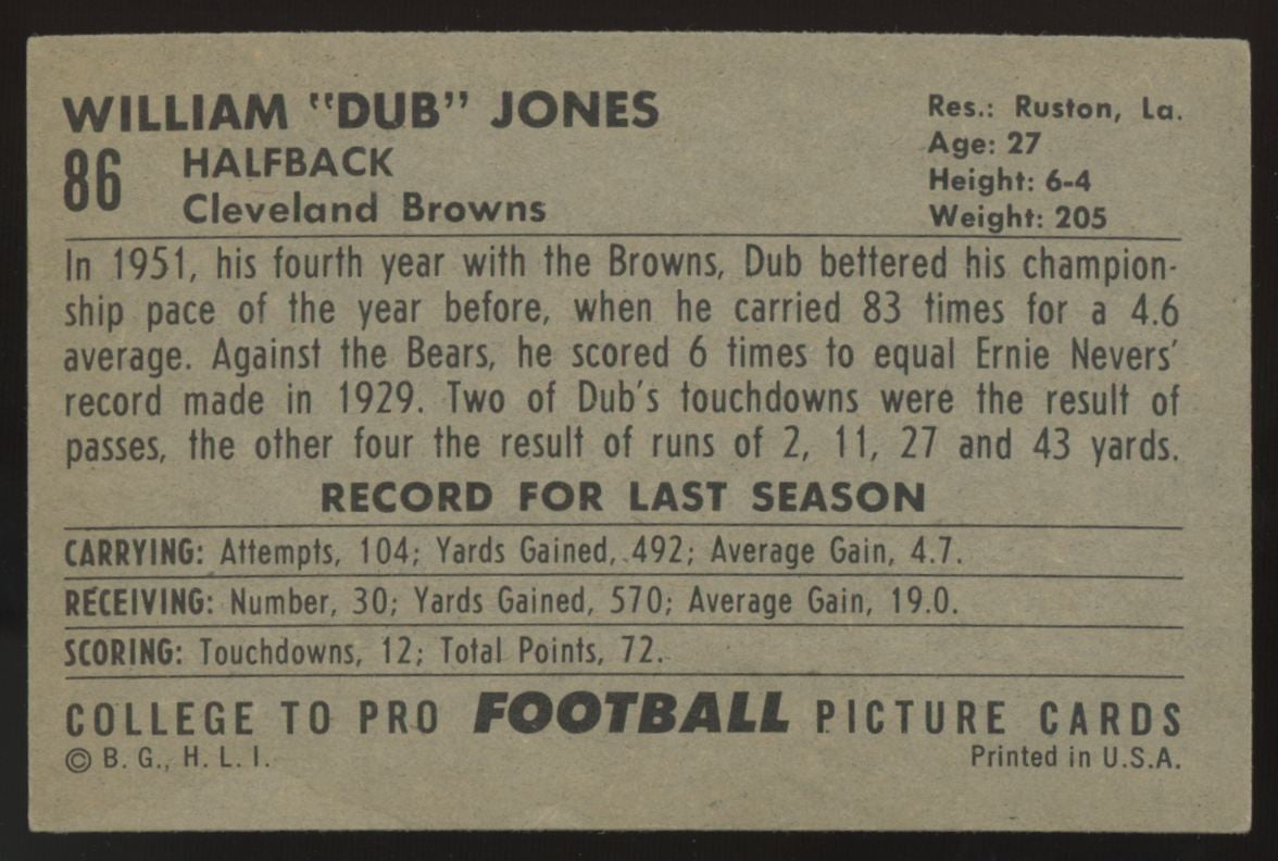 1952 Bowman Large Dub Jones #86 EX