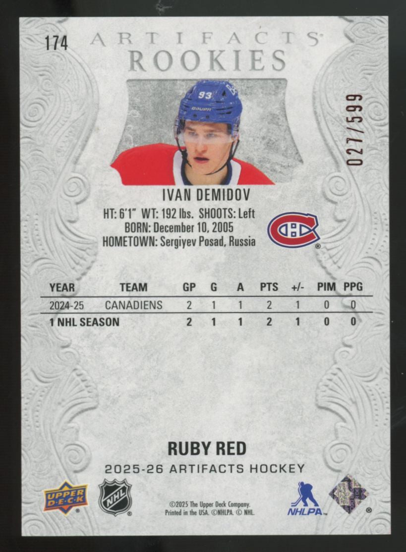 2025-26 Artifacts Ivan Demidov RC Ruby Red /599 #174