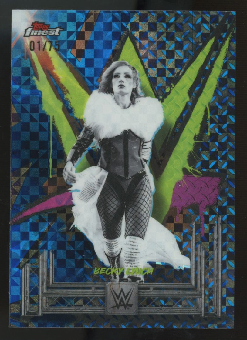 2025 Topps Finest WWE Becky Lynch Uncommon Blue Checkerboard Refractor /75 #163