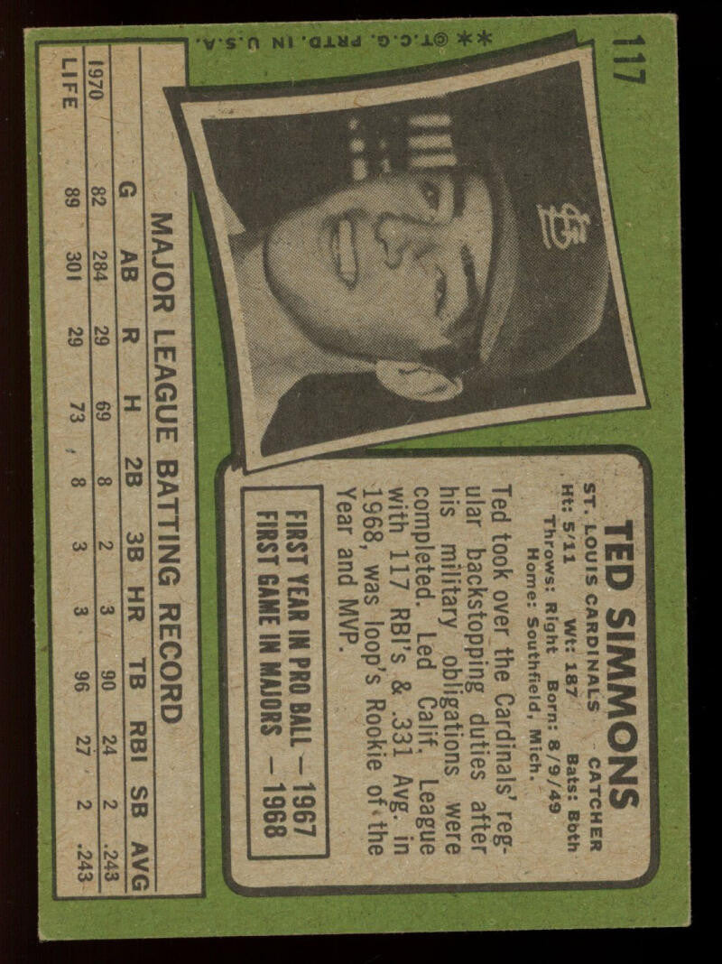 1971 Topps Ted Simmons #117 VG-EX