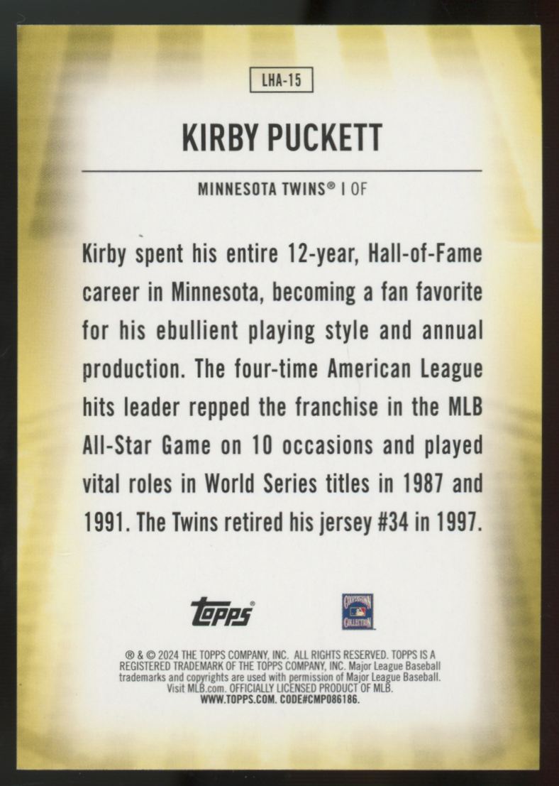 2024 Topps Update Kirby Puckett Legend Home Field Advantage #LHA-15