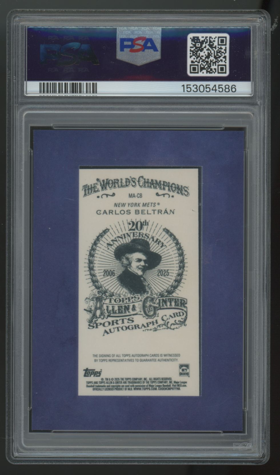 2025 Topps Allen & Ginter Carlos Beltran Mini Blue Frame Auto /99 #MA-CB PSA 9