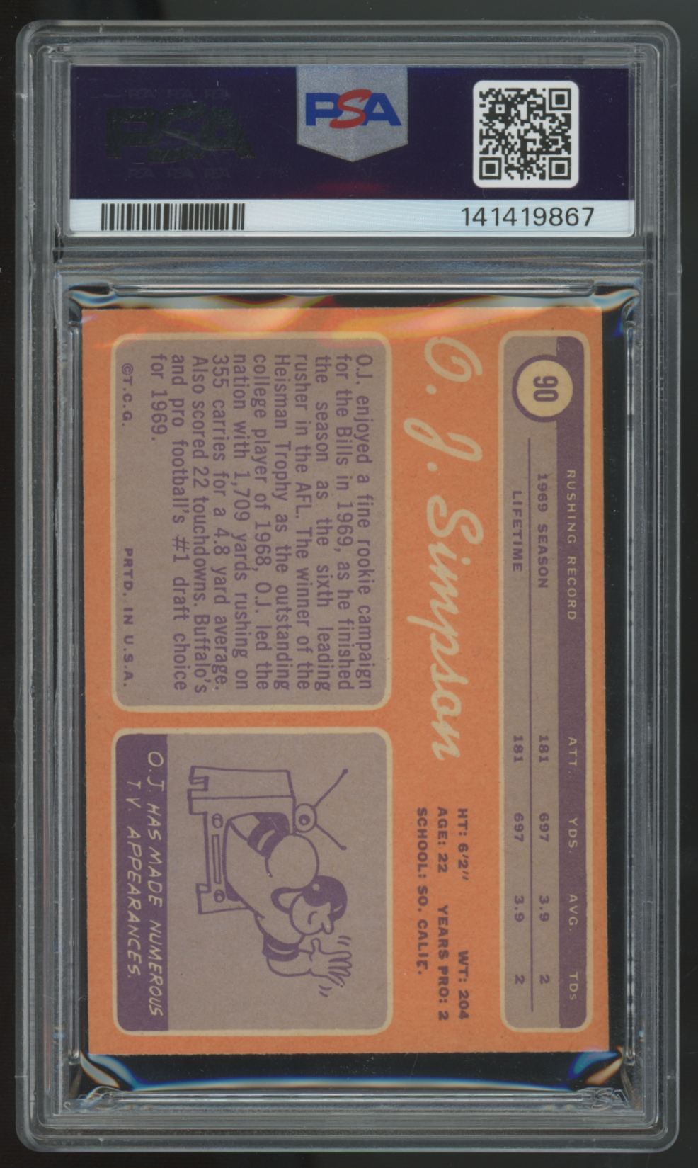 1970 Topps O.J. Simpson RC #90 PSA 7