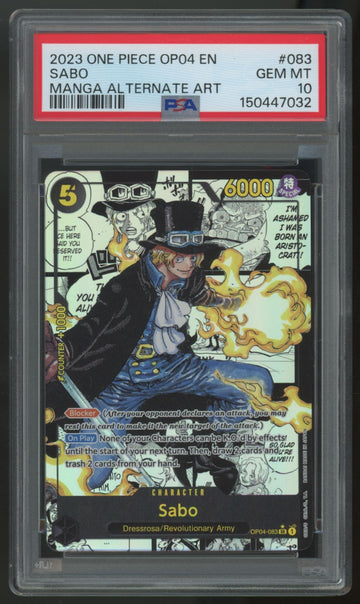 2023 One Piece Sabo OP04 Manga Alternate Art #083 PSA 10