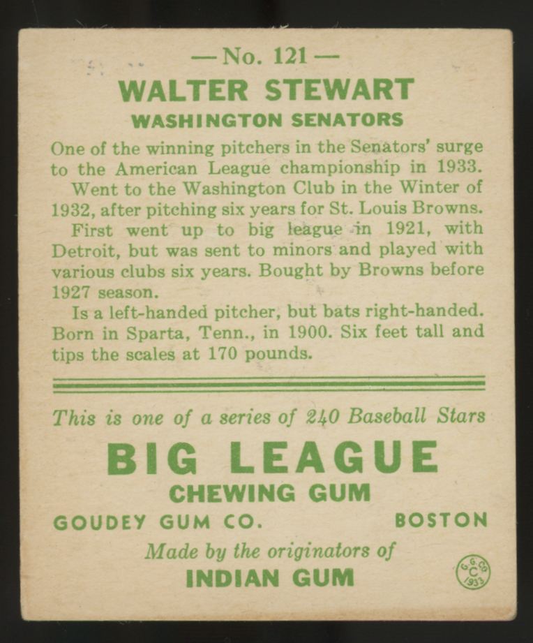 1933 Goudey Walter Stewart #121 EX