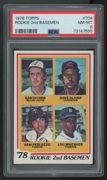 1978 Topps Whitaker/Oliver/Iorg/Perlozzo RC Rookie 2nd Basemen #704 PSA 8