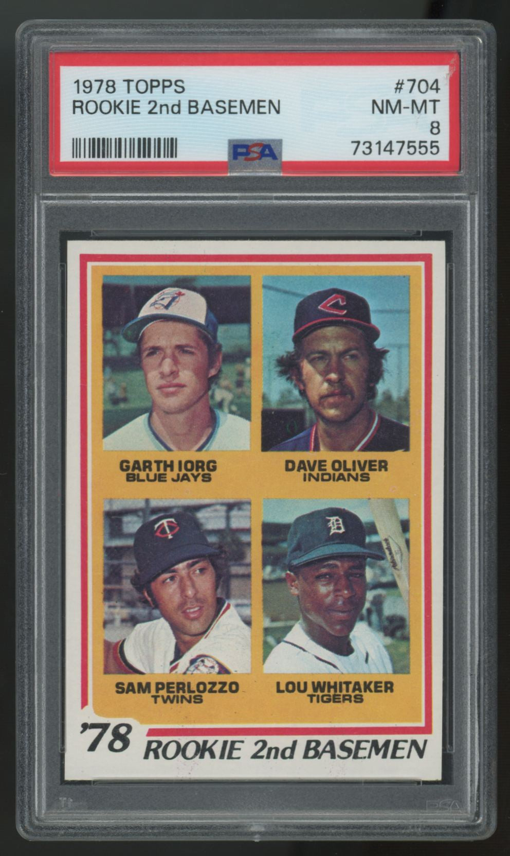 1978 Topps Whitaker/Oliver/Iorg/Perlozzo RC Rookie 2nd Basemen #704 PSA 8