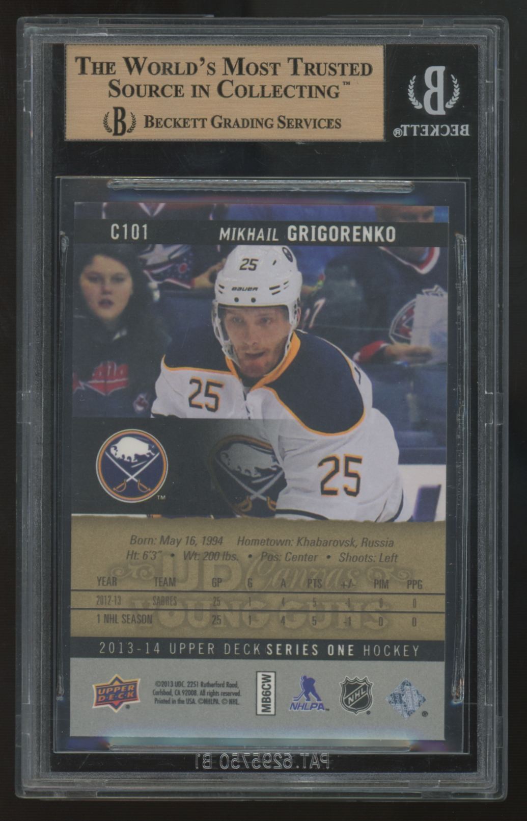 2013-14 UD Series One Mikhail Grigorenko RC Young Guns Canvas #C101 BGS 9.5
