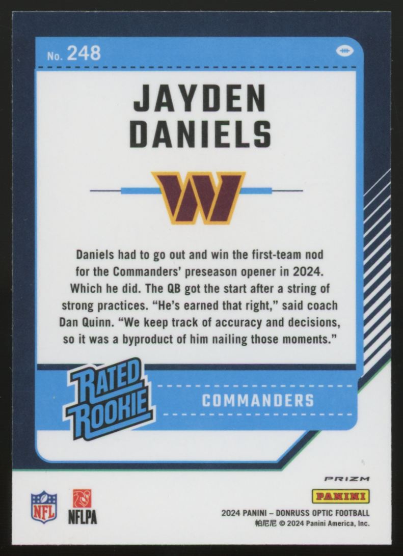 2024 Donruss Optic Jayden Daniels RC Rated Rookie Green Velocity #248