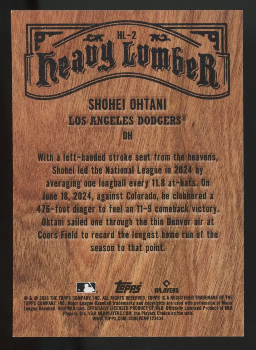 2026 Topps Series One Shohei Ohtani Heavy Lumber SSP #HL-2