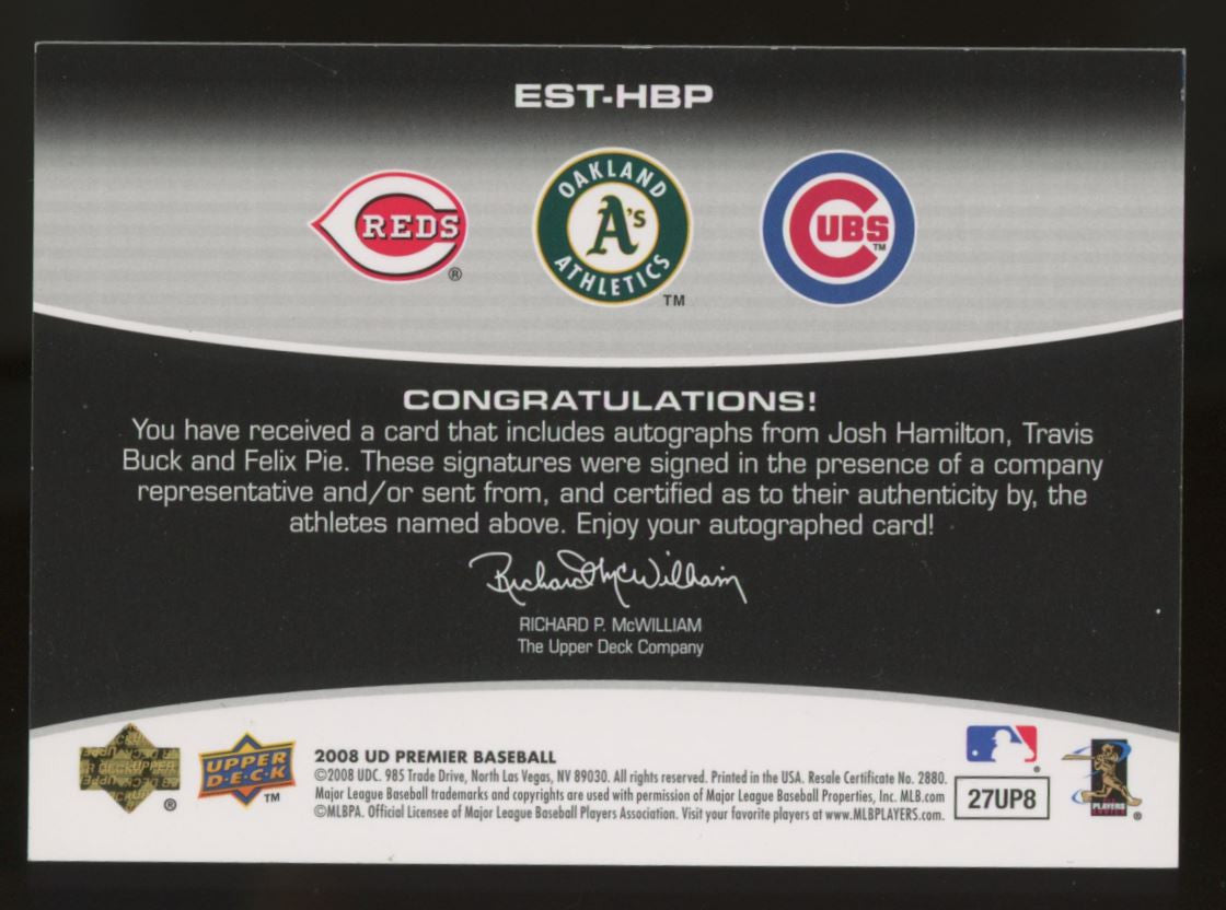 2008 Premier Josh Hamilton/Travis Buck/Felix Pie Emerging Stars Trio Auto
