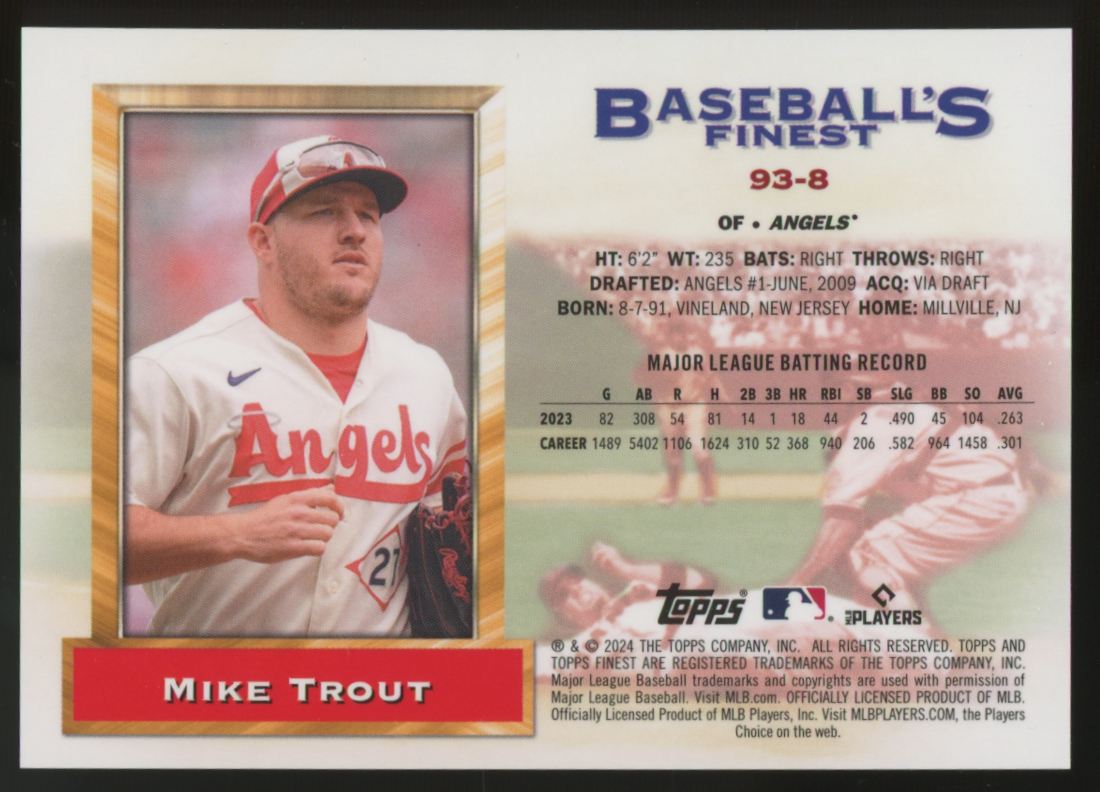 2024 Topps Finest Mike Trout What If...1993 Prototypes Green Refractor /75 #93-8