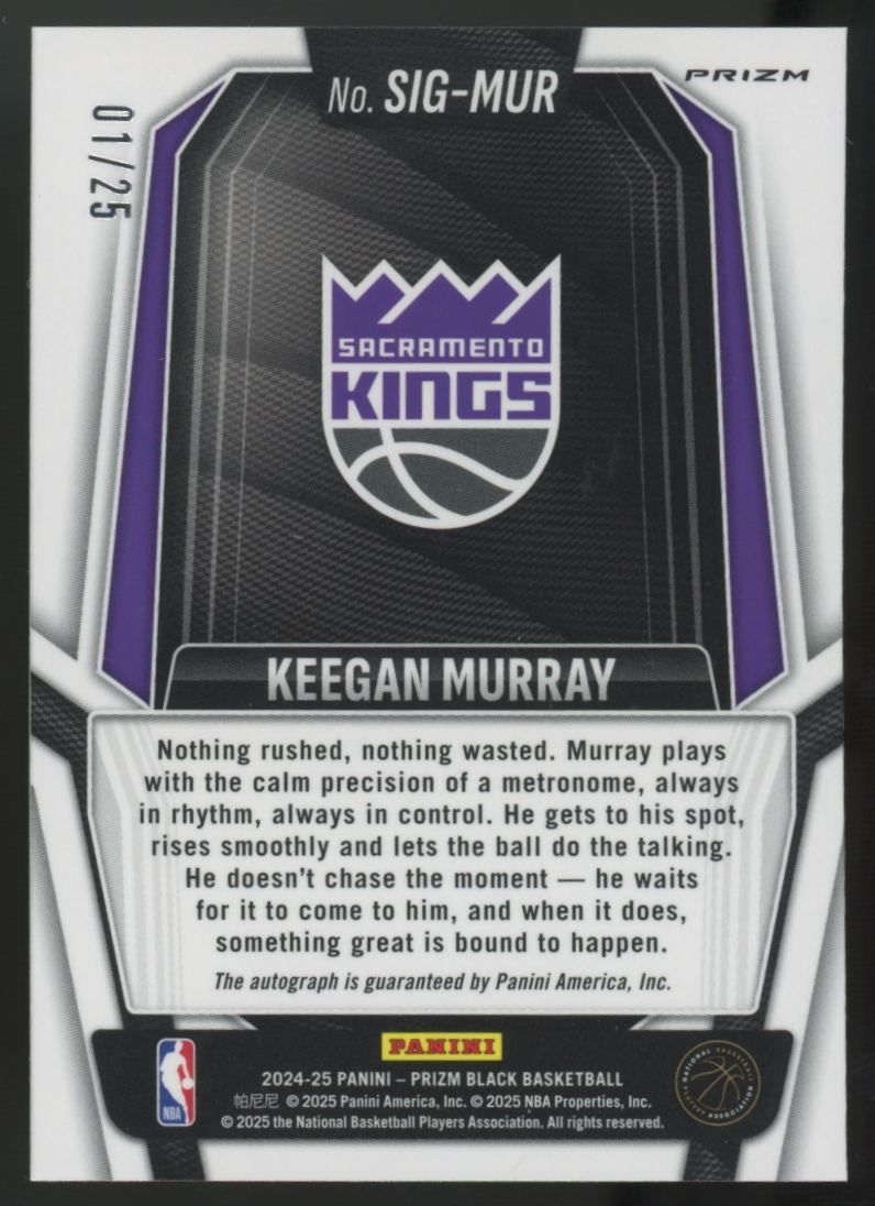2024-25 Panini Prizm Black Keegan Murray Mojo Auto /25 #SIG-MUR