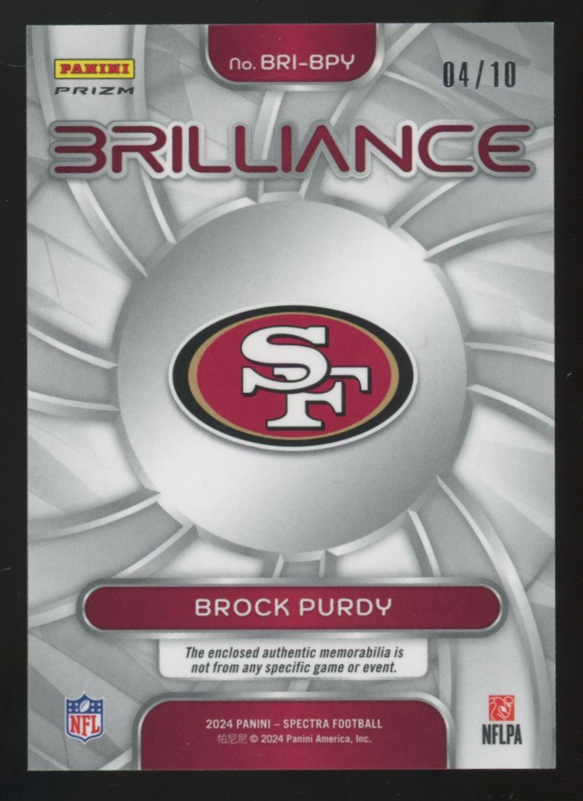 2024 Panini Spectra Brock Purdy Orange Neon Brilliance Patch /10 #BRI-BPY