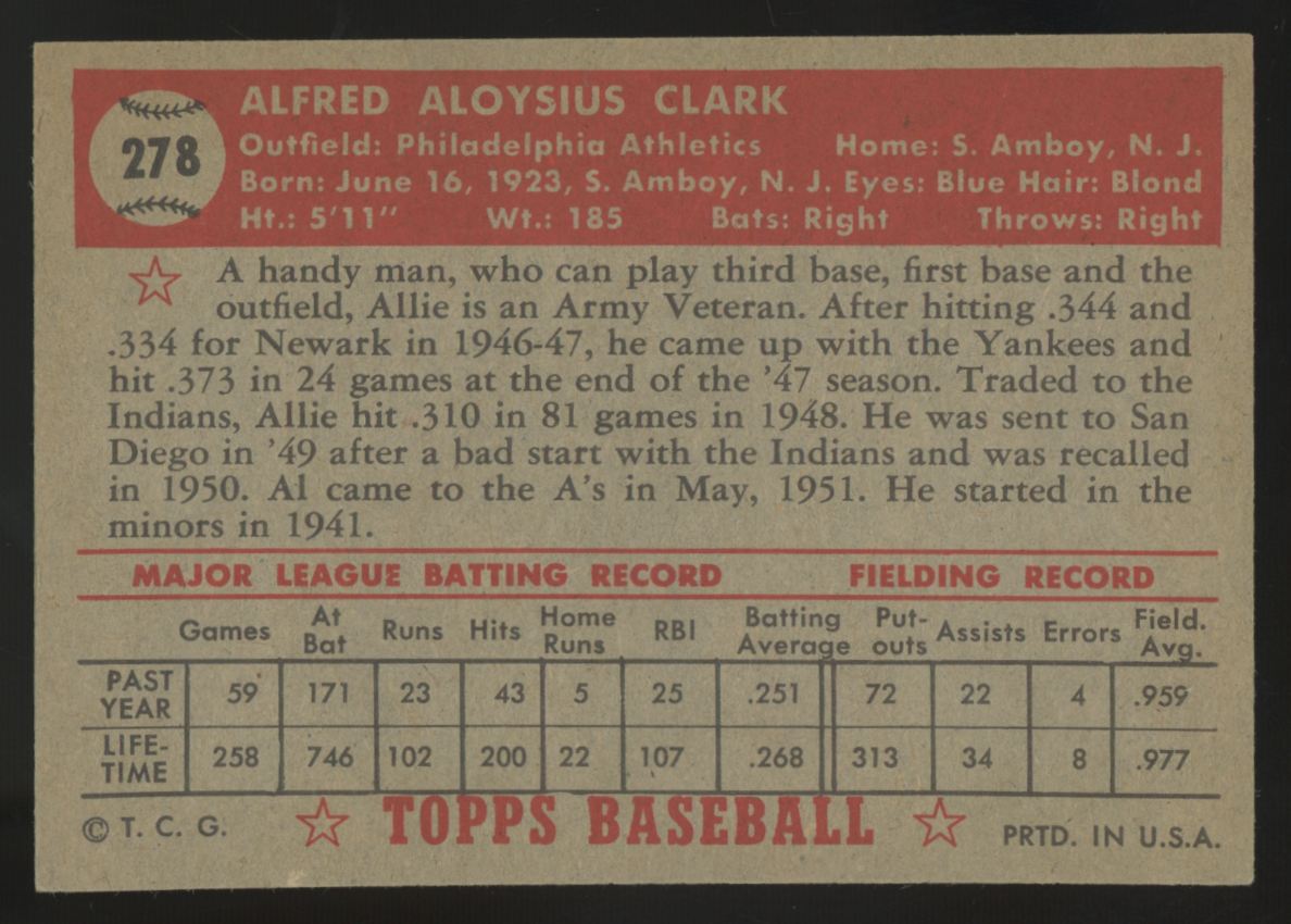 1952 Topps Al Clark RC #278 EX