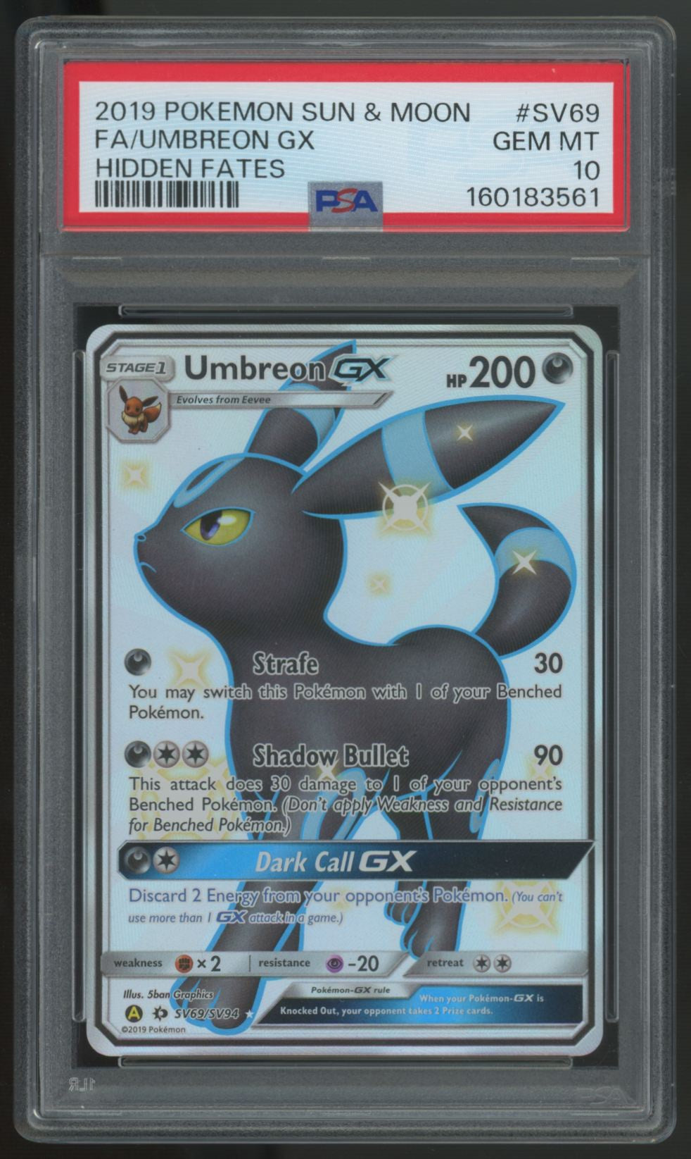 2019 Pokemon Umbreon GX Hidden Fates Full Art #SV69 PSA 10