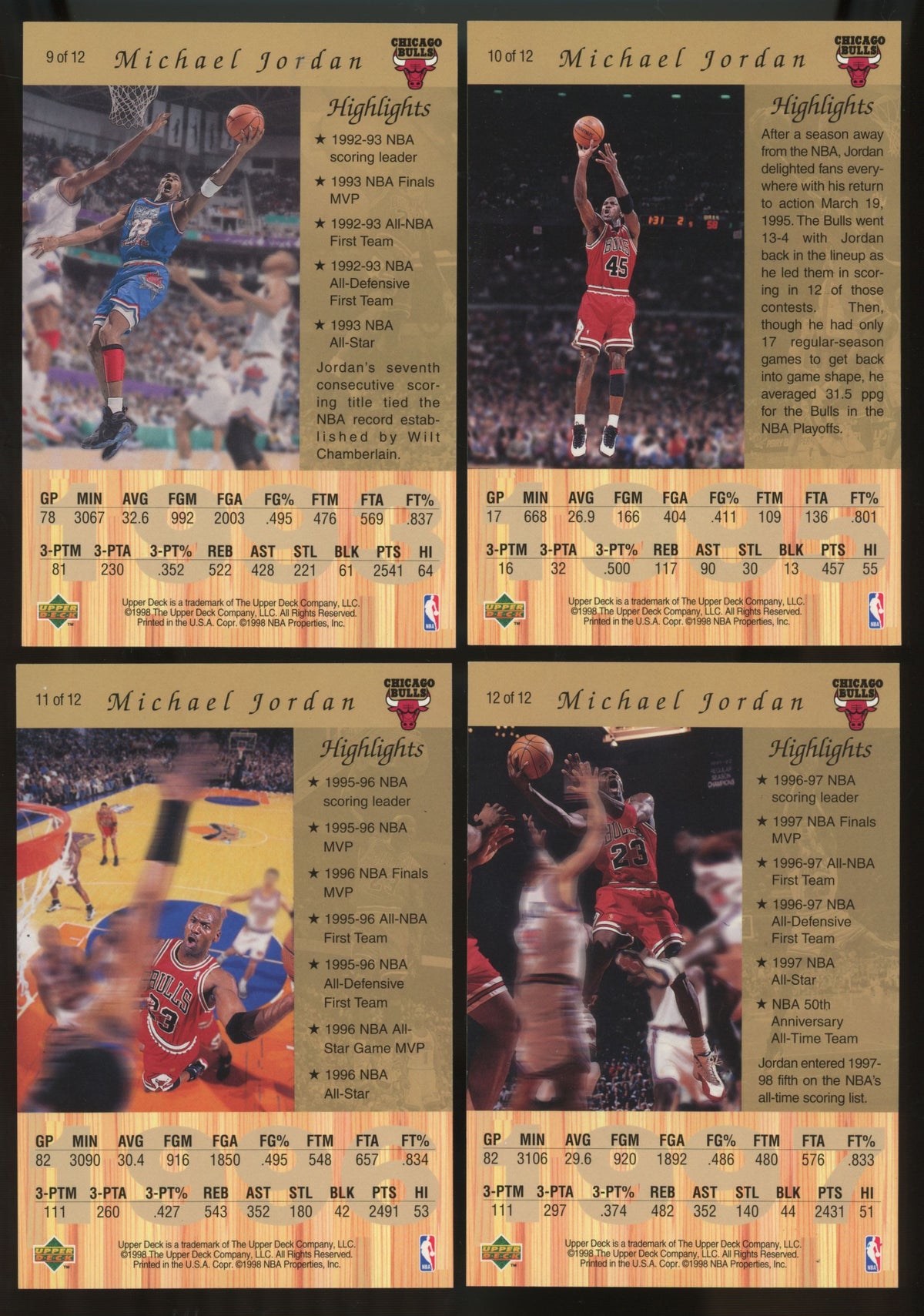 1997-98 Upper Deck Michael Jordan Gatorade Complete Set (12/12) EX-NM