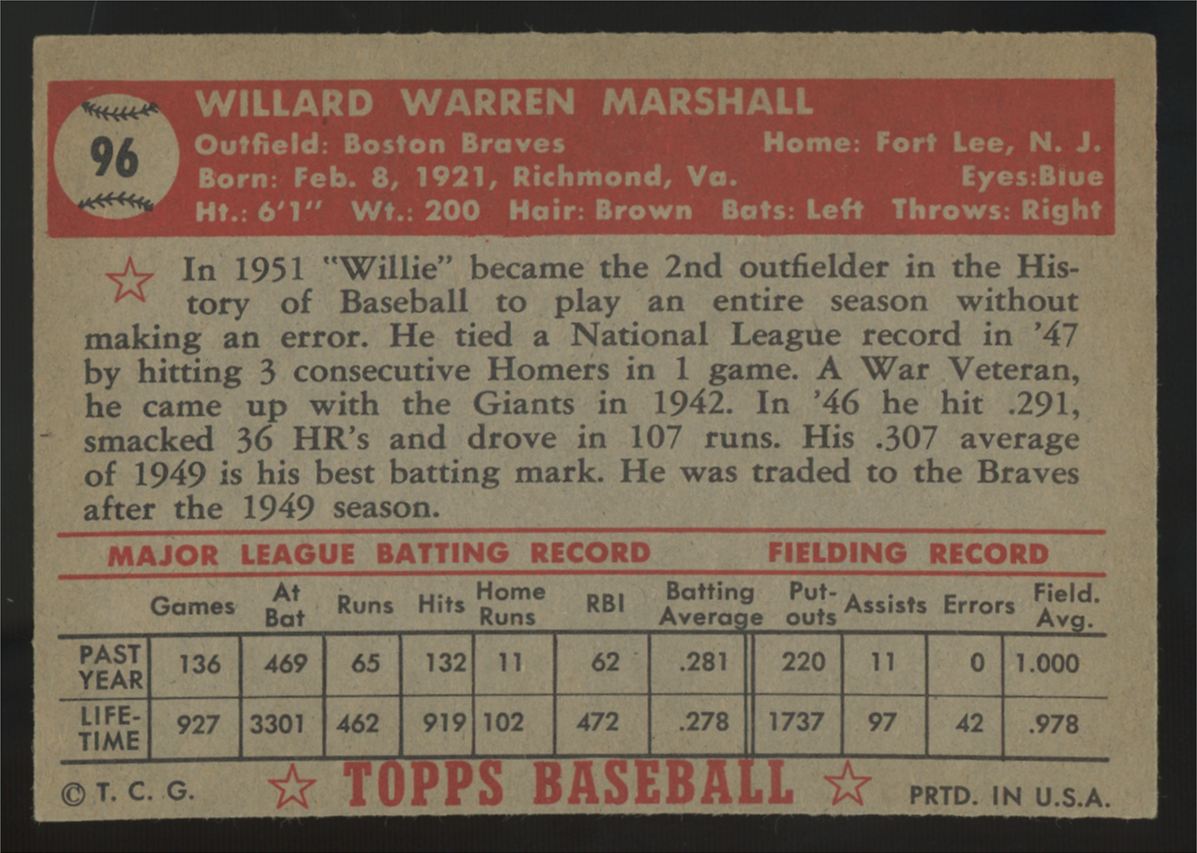 1952 Topps Willard Marshall #96 VG/EX