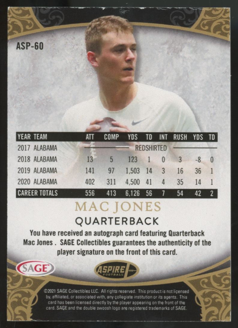 2021 Sage Aspire Mac Jones RC Auto #ASP-60