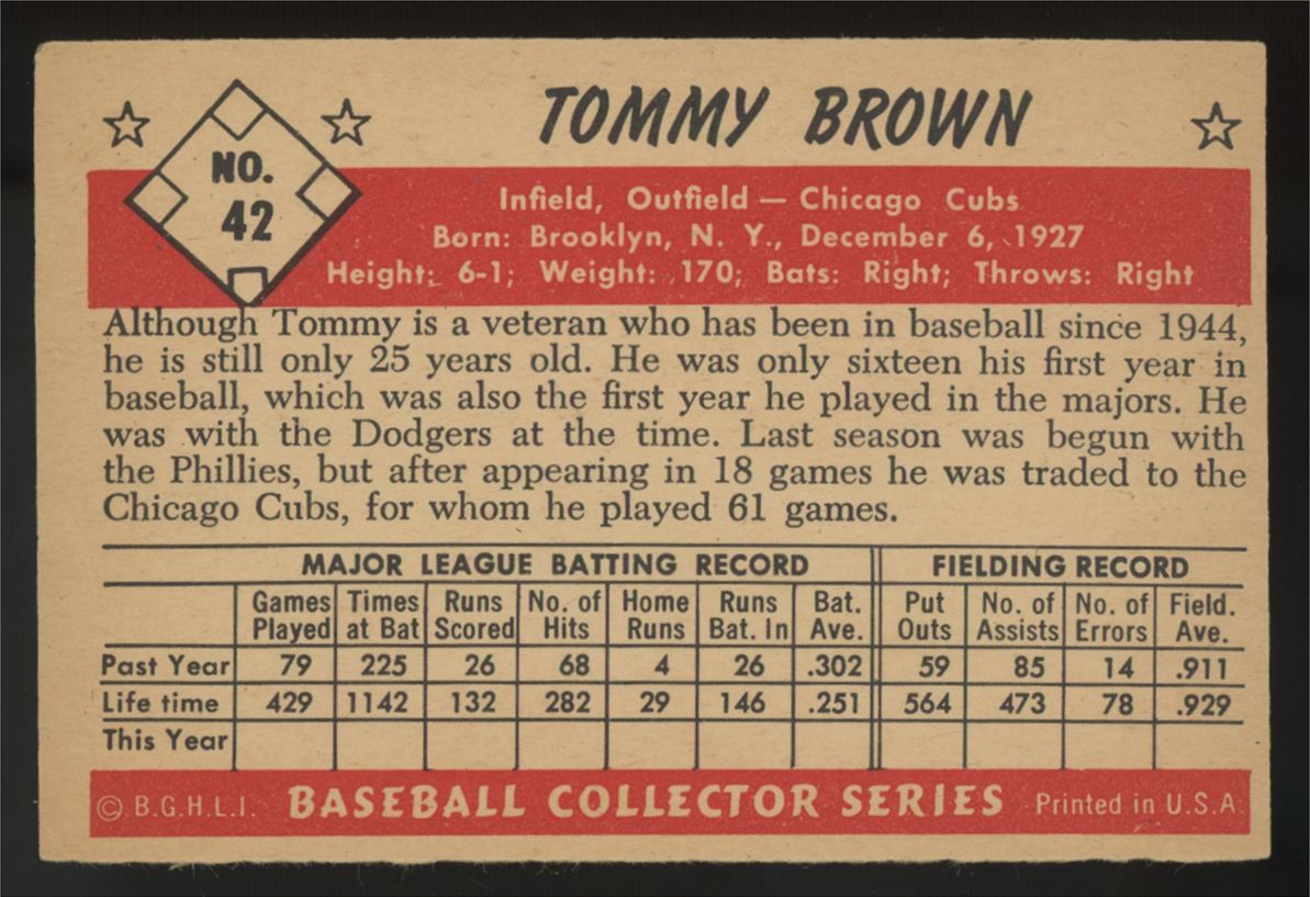 1953 Bowman Color Tommy Brown #42 VG/EX