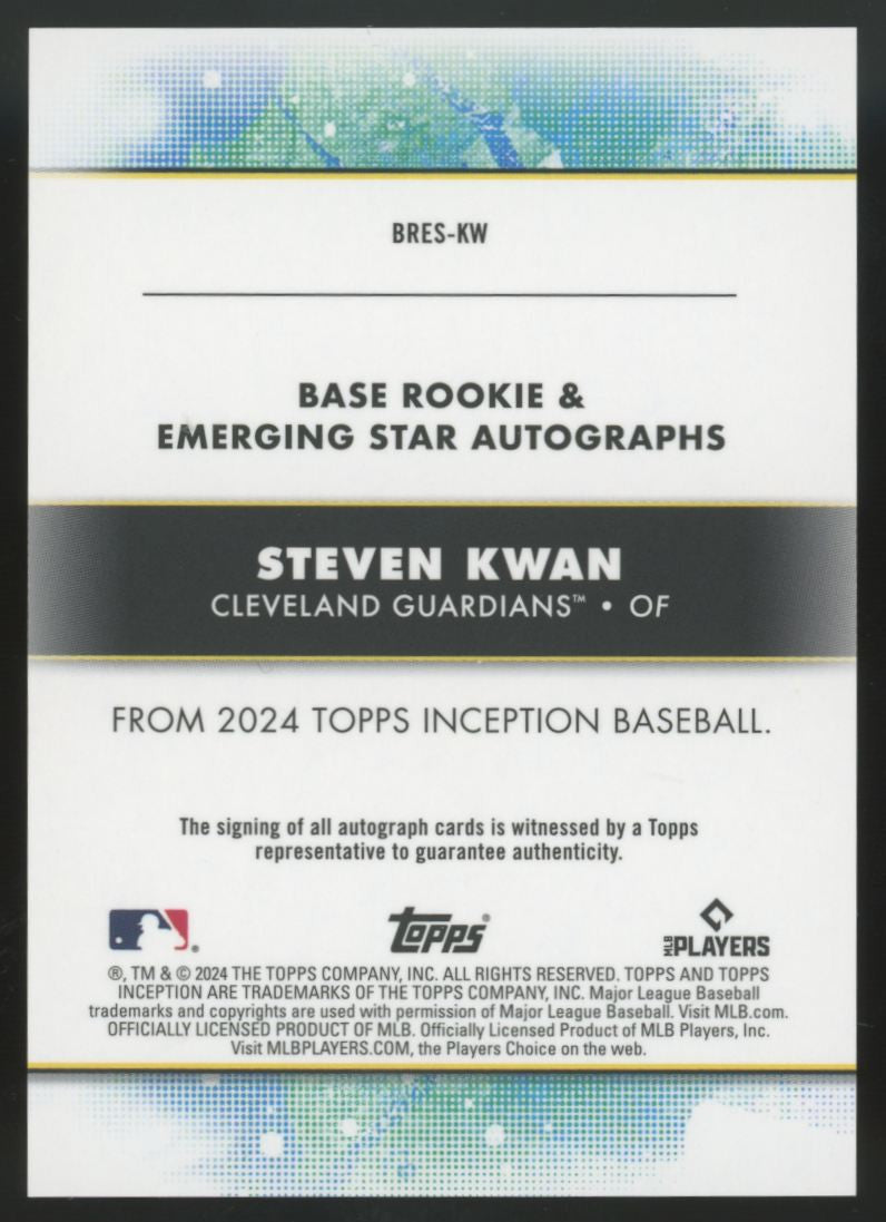 2024 Topps Inception Steven Kwan Pink Rookie & Emerging Star Auto /99 #BRES-KW