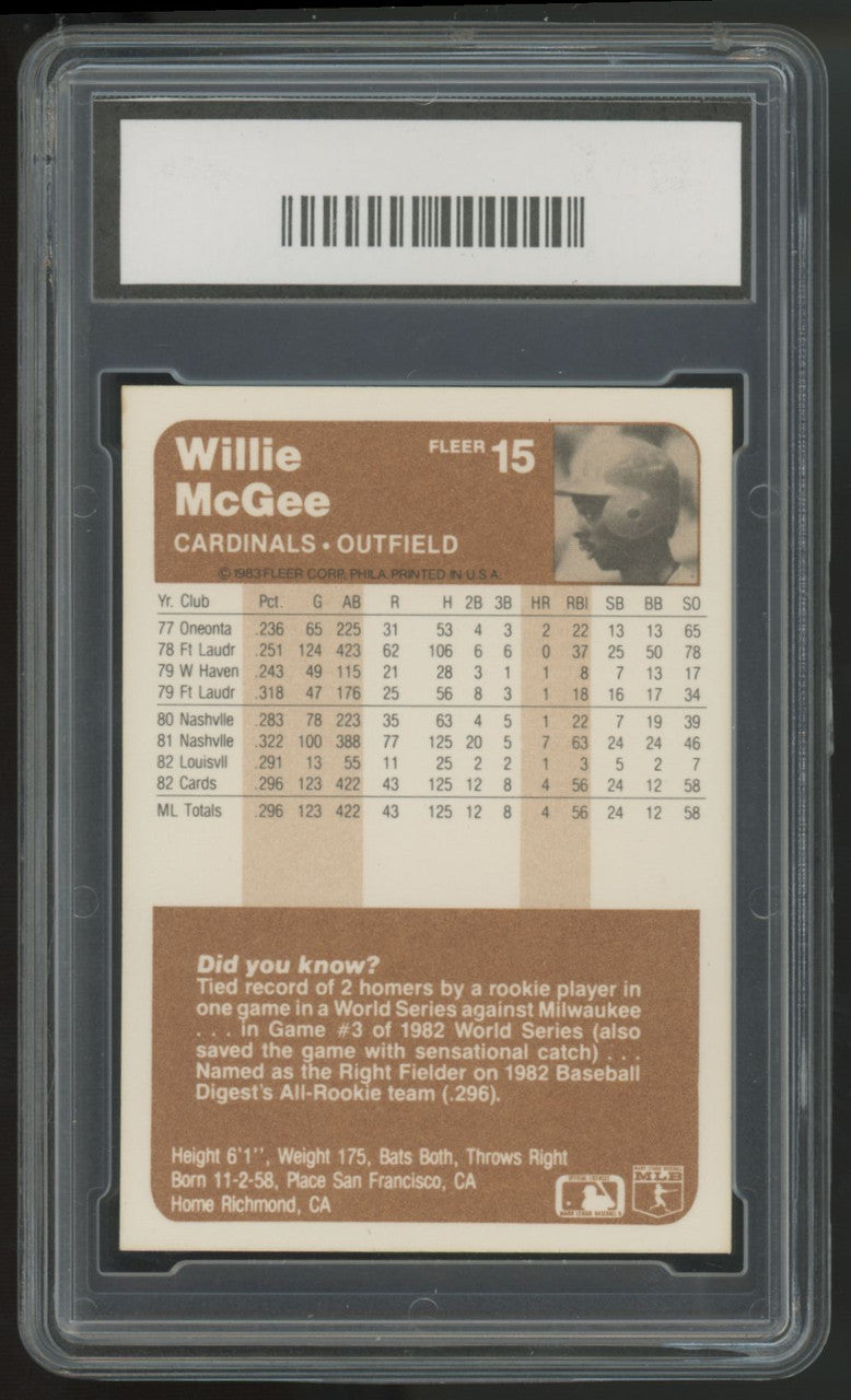 1983 Fleer Willie McGee RC #15 PGA 10