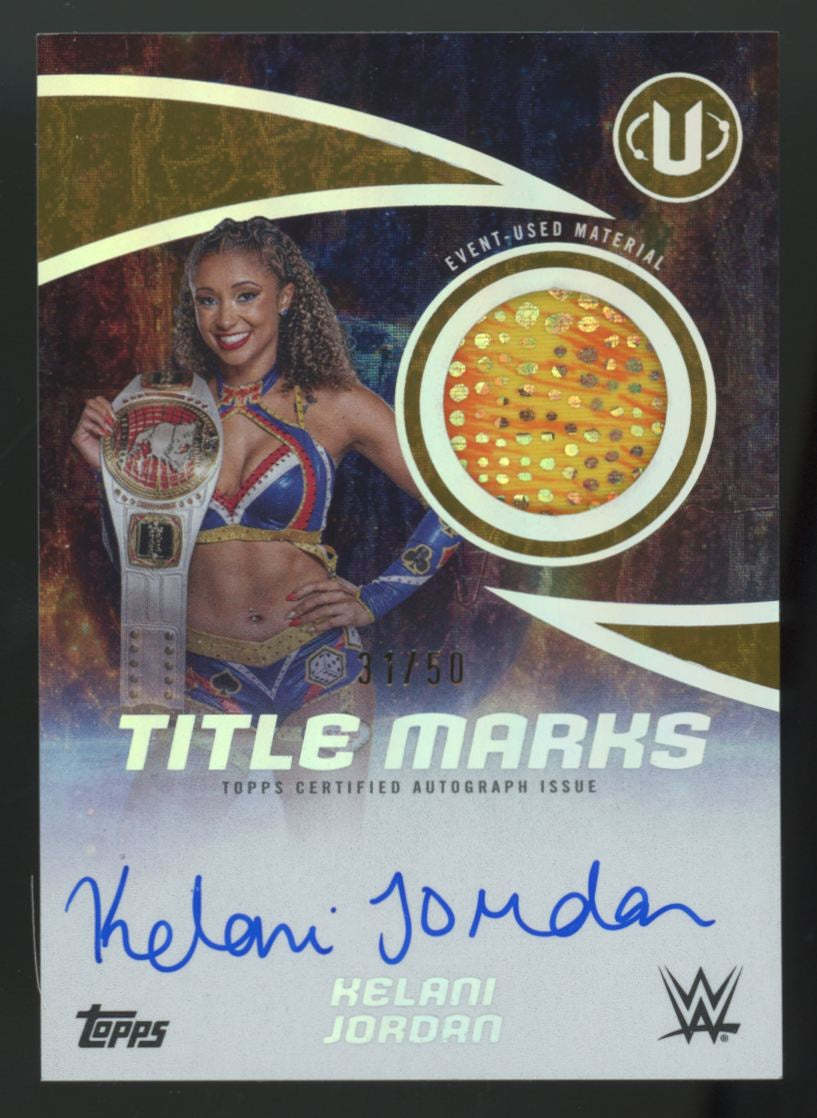 2025 Topps WWE Universe Kelani Jordan Gold Stone Title Marks Patch Auto /50