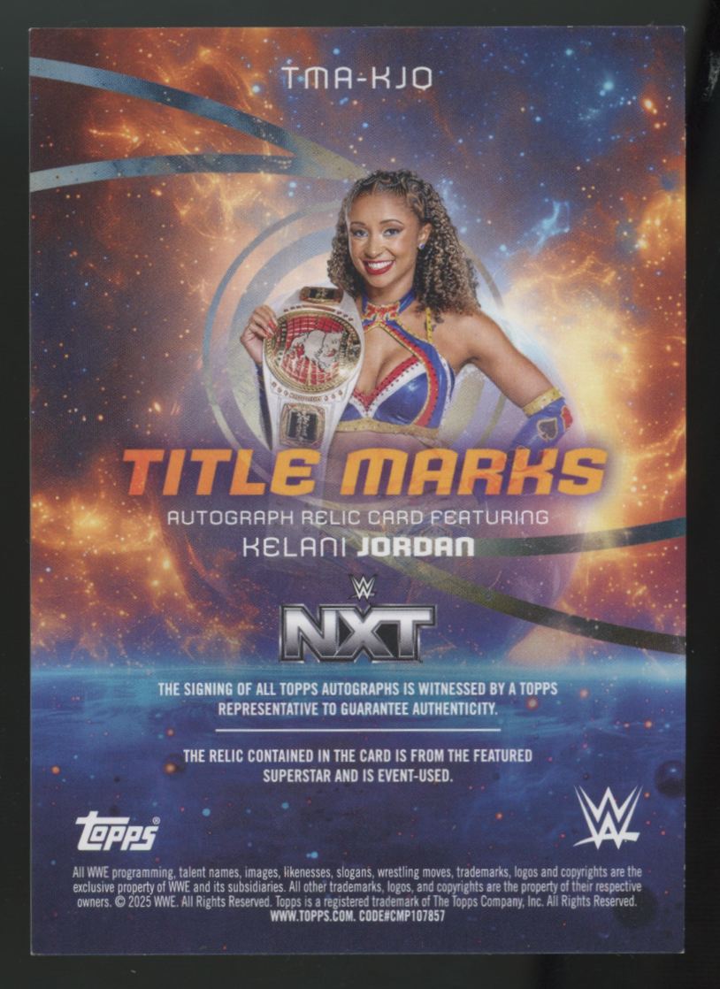 2025 Topps WWE Universe Kelani Jordan Gold Stone Title Marks Patch Auto /50