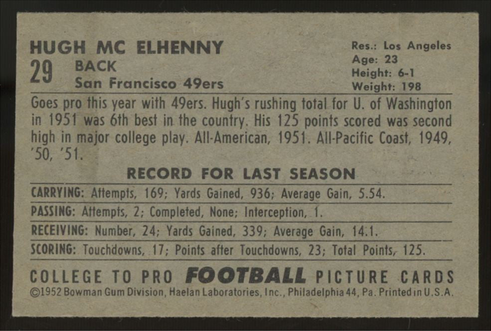 1952 Bowman Small Hugh McElhenny RC #29 EX