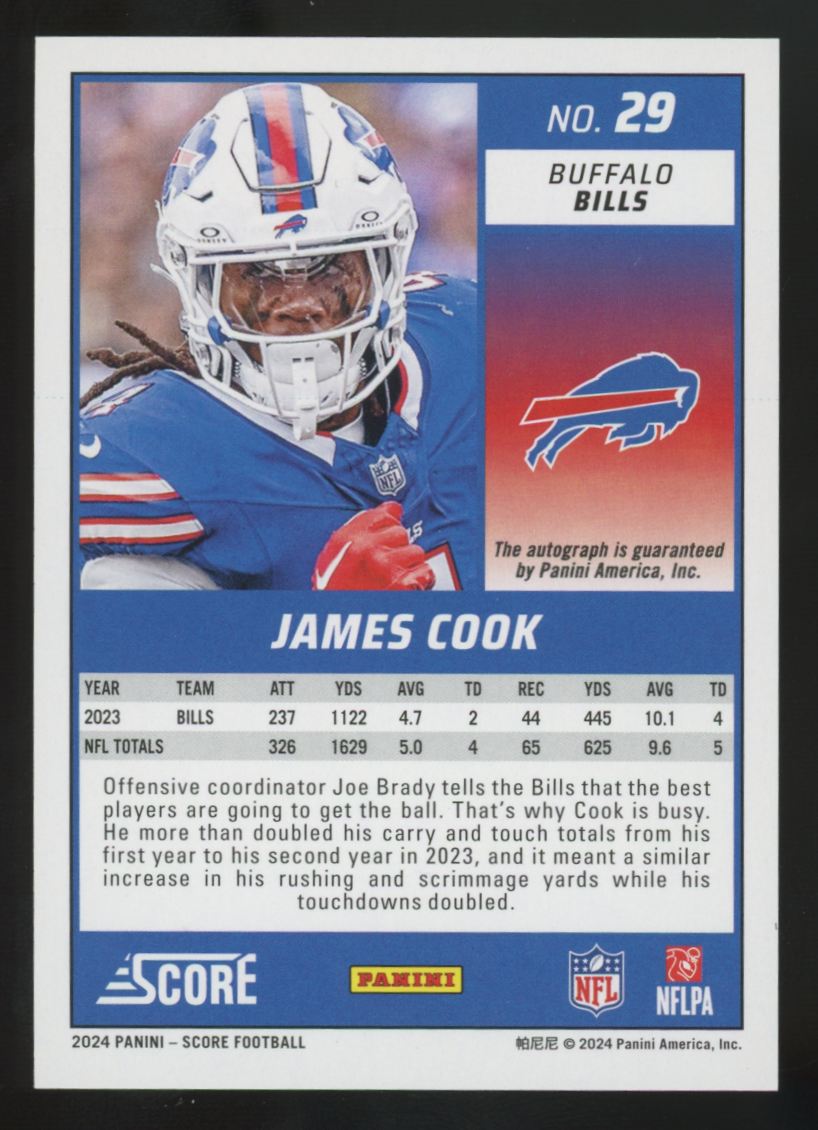 2024 Panini Score James Cook Auto #29 – LegendsSportsGames