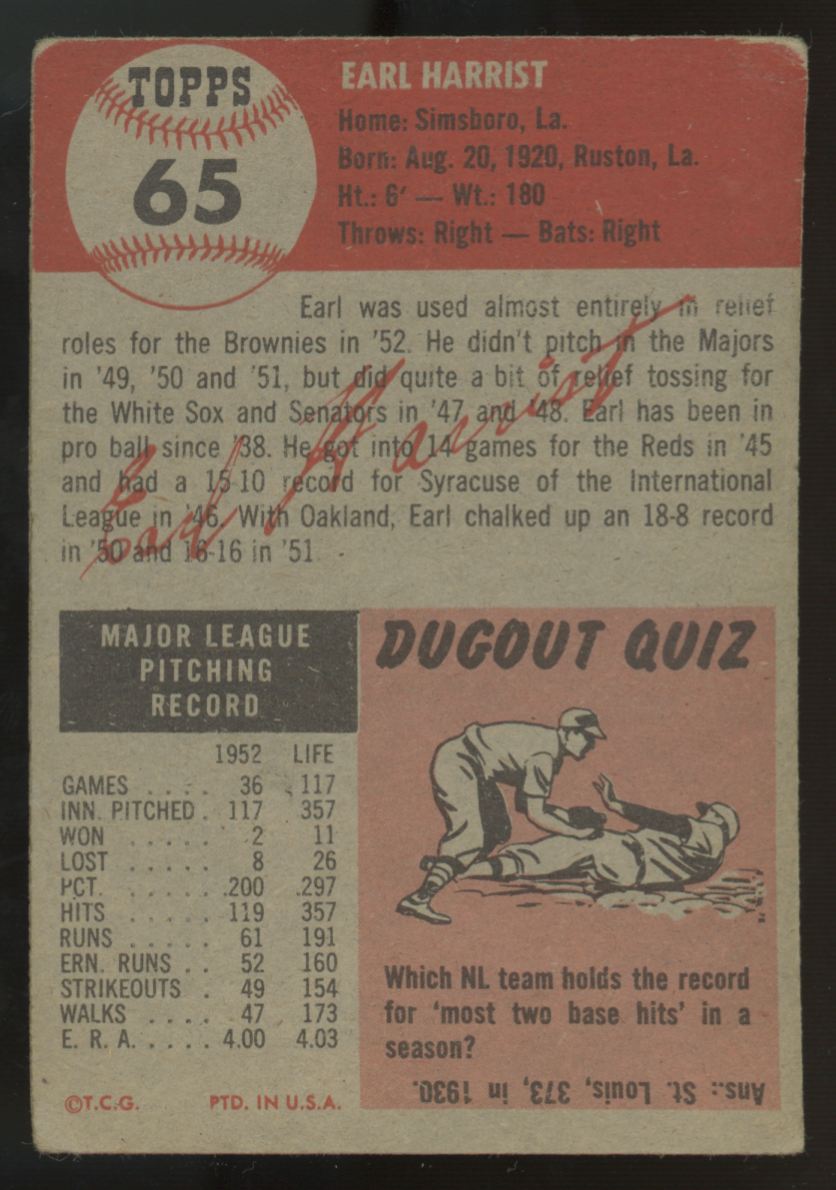 1953 Topps Earl Harrist #65 Good