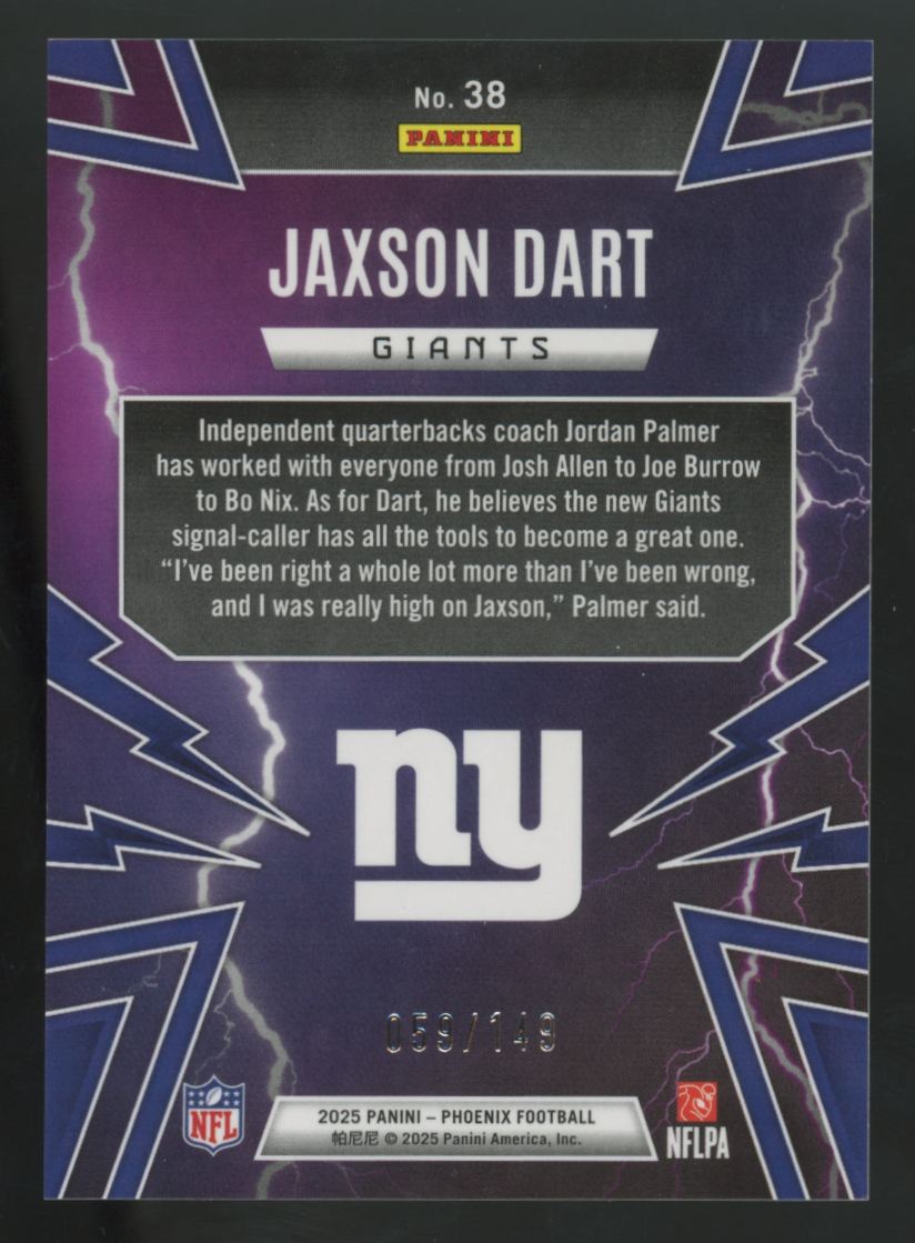 2025 Panini Phoenix Jaxson Dart RC Silver Lazer Thunderbirds /149 #38