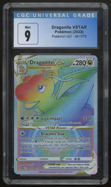 Pokemon Dragonite VSTAR Pokemon Go Rainbow Secret #081/078 CGC 9
