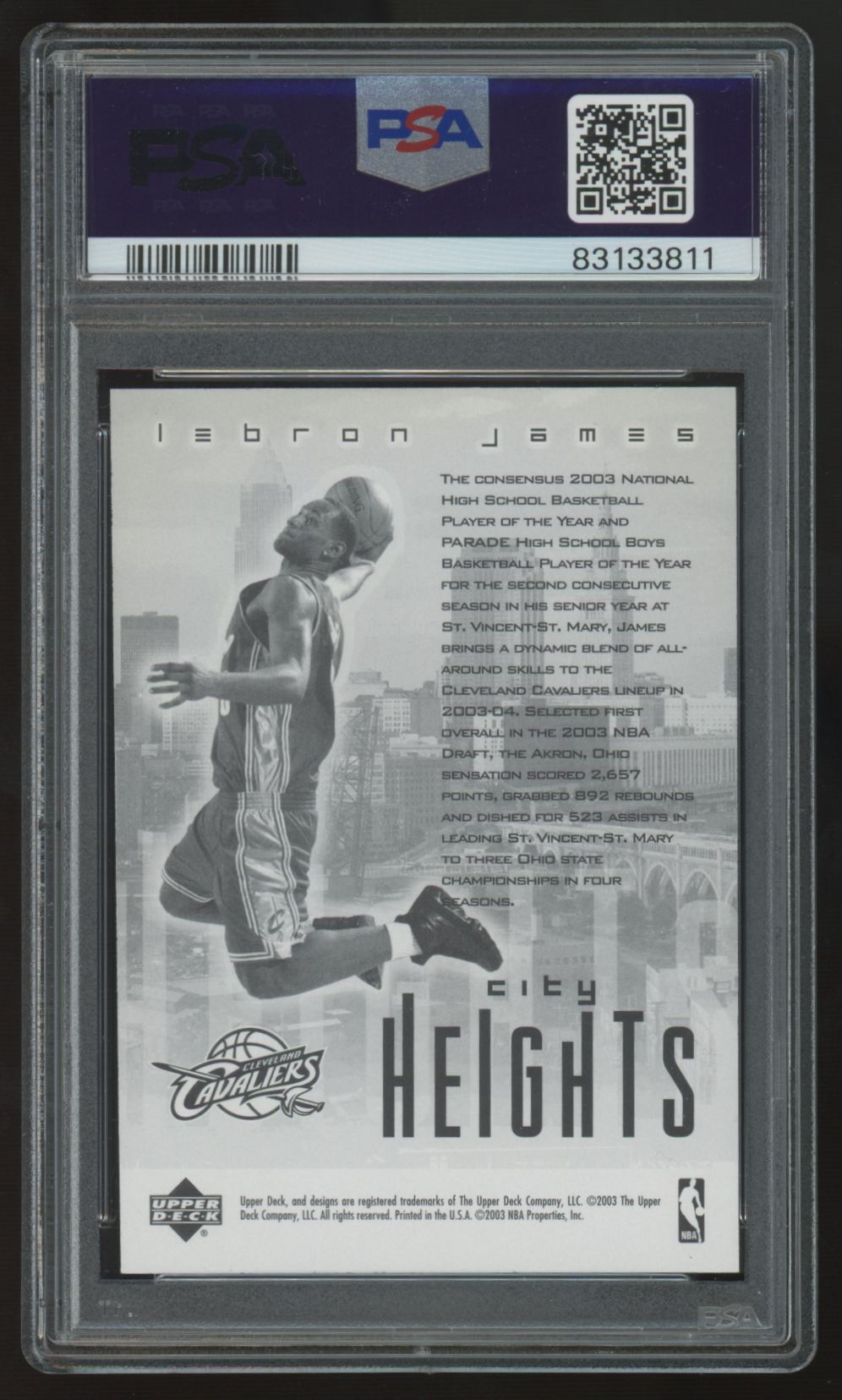 2003-04 Upper Deck LeBron James RC Redemption Special City Heights PSA 9