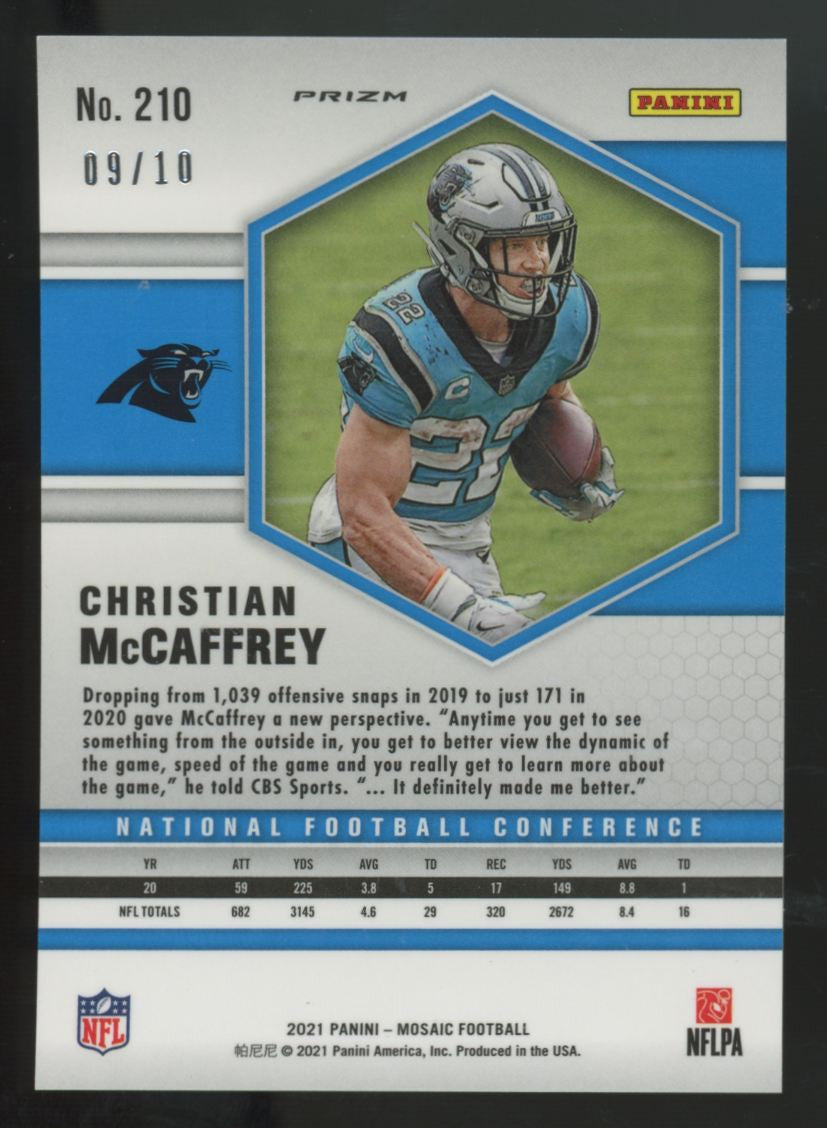 2021 Panini Mosaic Christian McCaffrey Green Fluorescent /10 #210