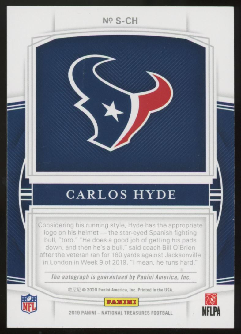 2019 Panini National Treasure Carlos Hyde Signatures Auto /10 #S-CH