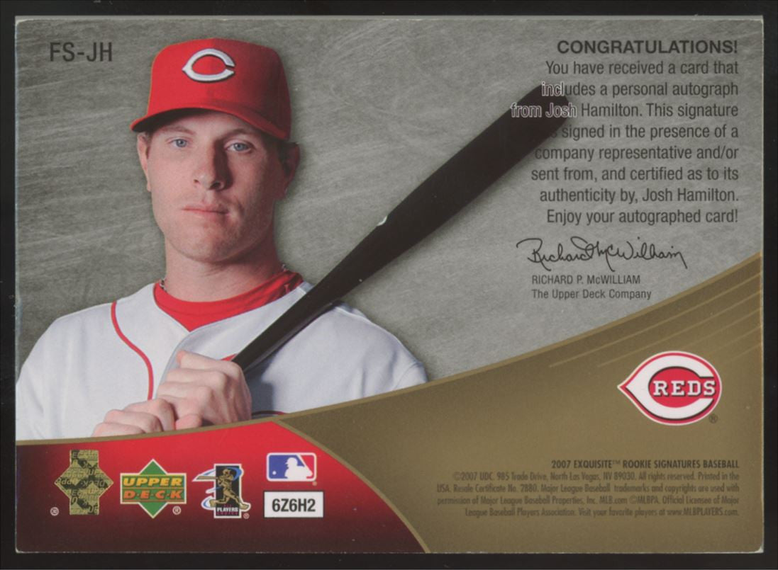 2007 Exquisite Rookie Signatures Josh Hamilton First Signs Auto /15 #FS-JH